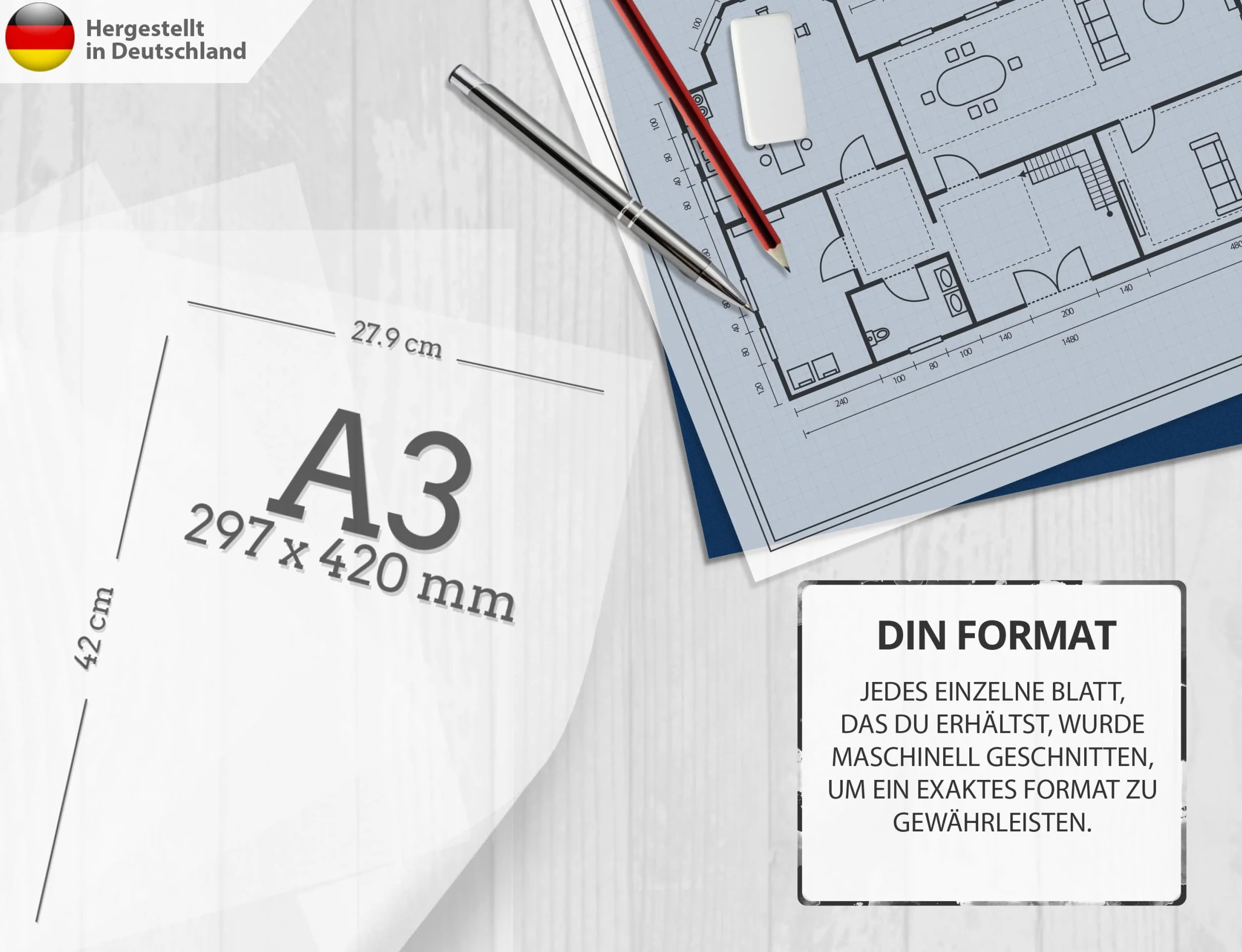 Papier calque blanc transparent imprimable DIN A3 85 g/m² Fabriqué en Allemagne