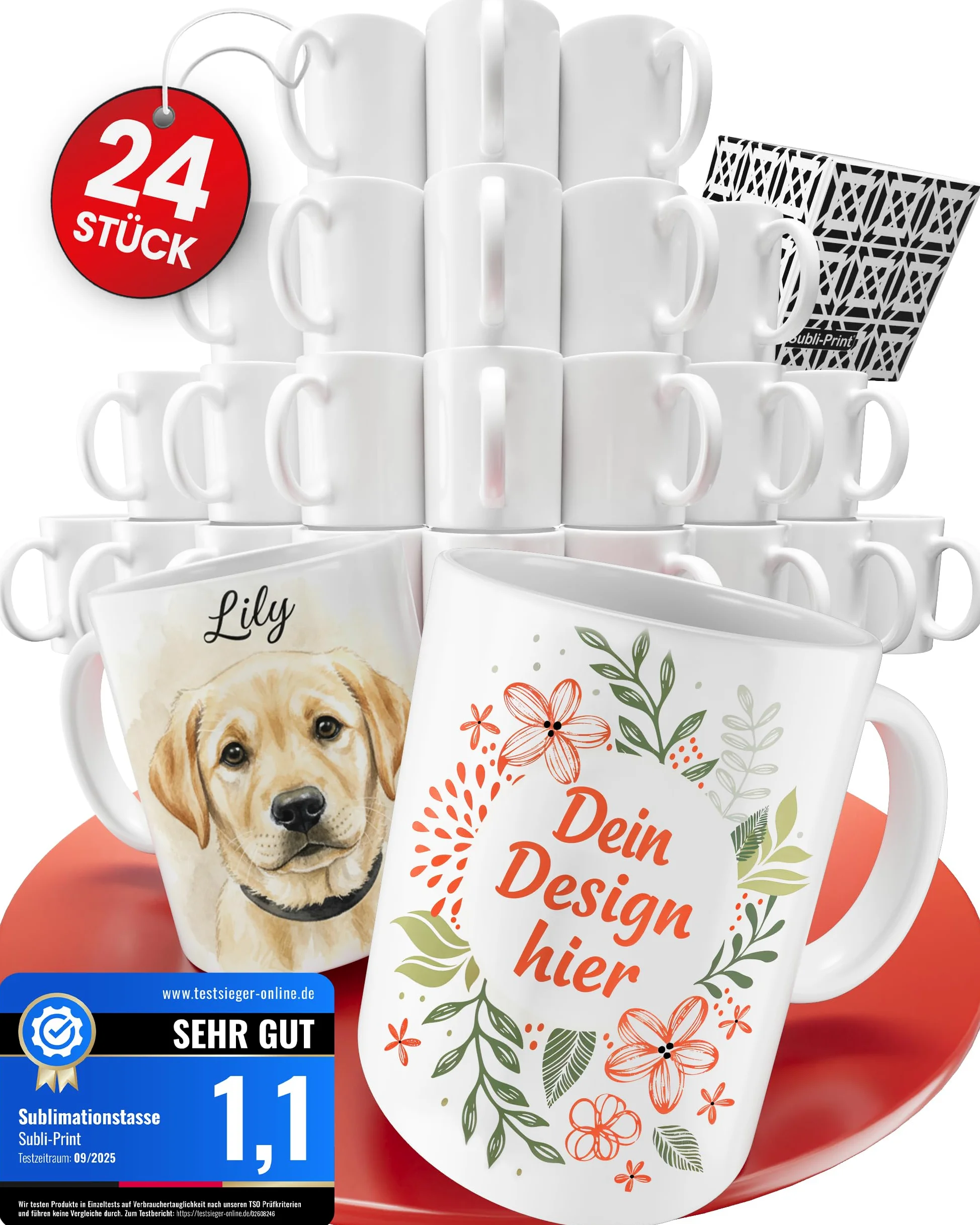 Lot de 24 tasses à sublimation classique de qualité AAA, chaque tasse est emballée individuellement dans un carton de transport.