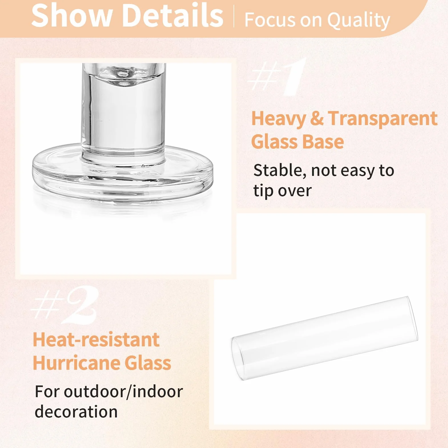 Bougeoirs en verre pour ouragan NUPTIO 28 cm transparents coupe-vent