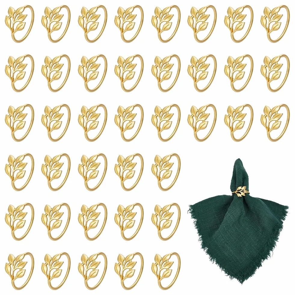 UNICRAFTALE 100pcs Anneaux de Serviette en Feuille Dorée en Alliage en Gros Porte Serviette Métallique Décor de Serviette pour Dîners Banquets Thanksgiving Noël Fêtes Mariage