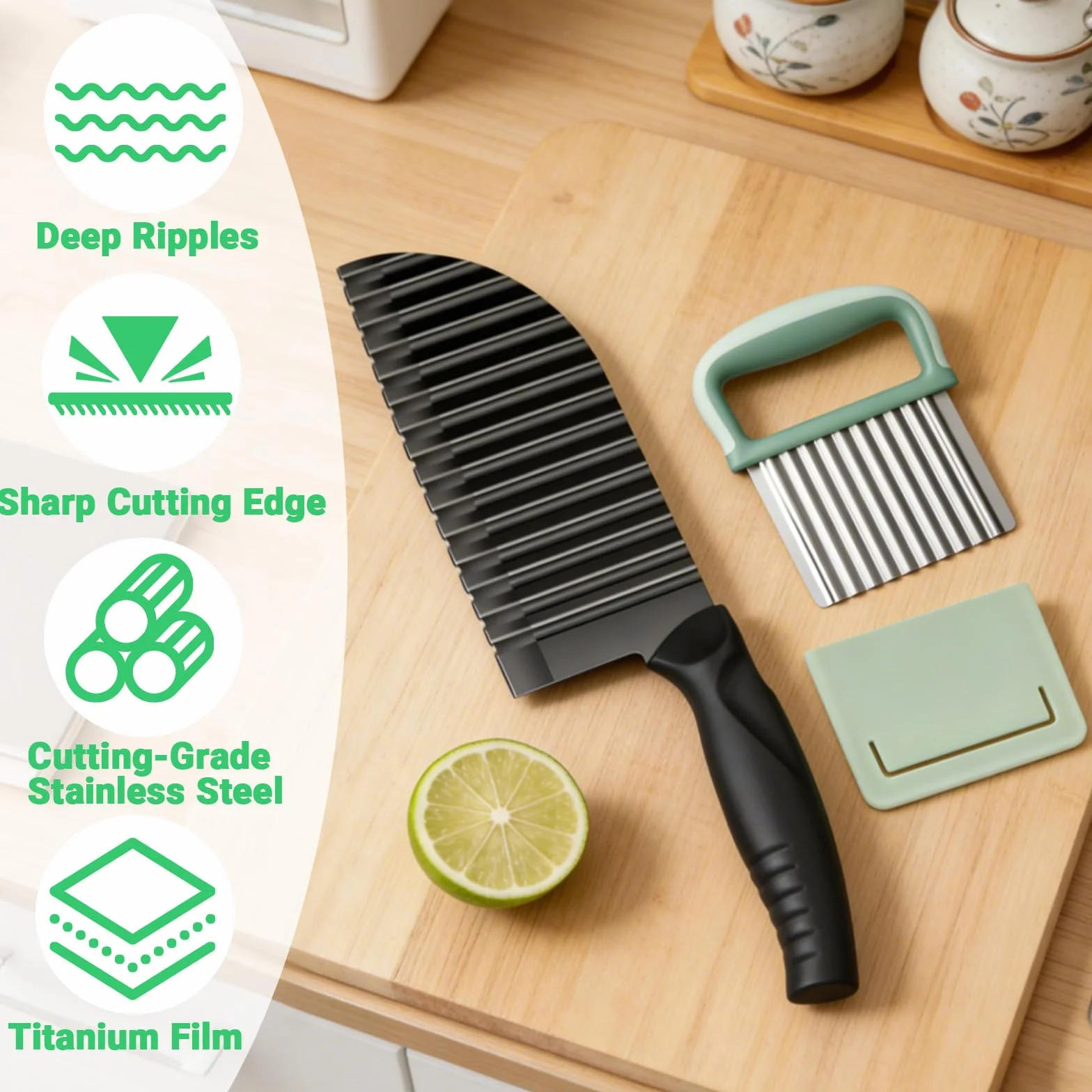 Couteau Ondulé et Crinkle Cutter en Acier Inoxydable, Coupe-Légumes Ondulé, pour Pommes de Terre, Carottes, Fruits et Salades