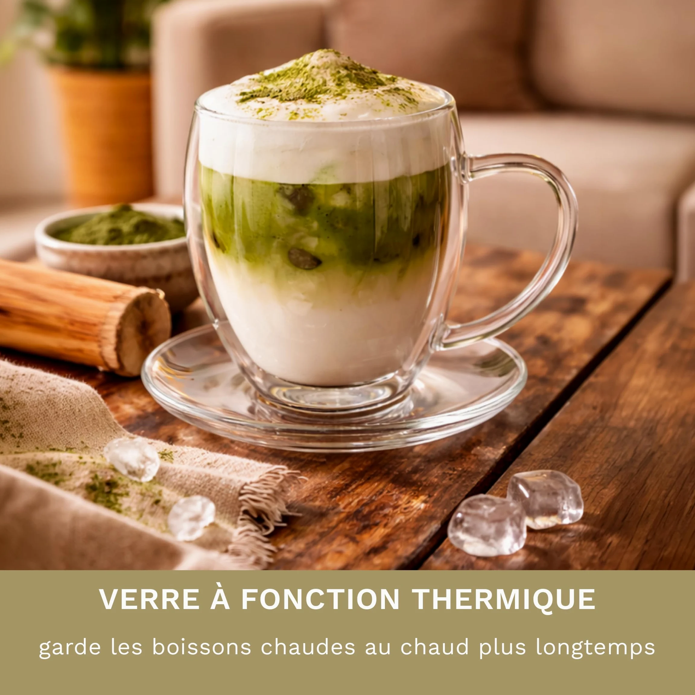 Creano Lot de 6 Tasses à Thé Double Paroi 250ml avec Soucoupes – Grand Set de Service Thermique Bombé en Verre Borosilicate – Idéal pour Gastronomie & Famille