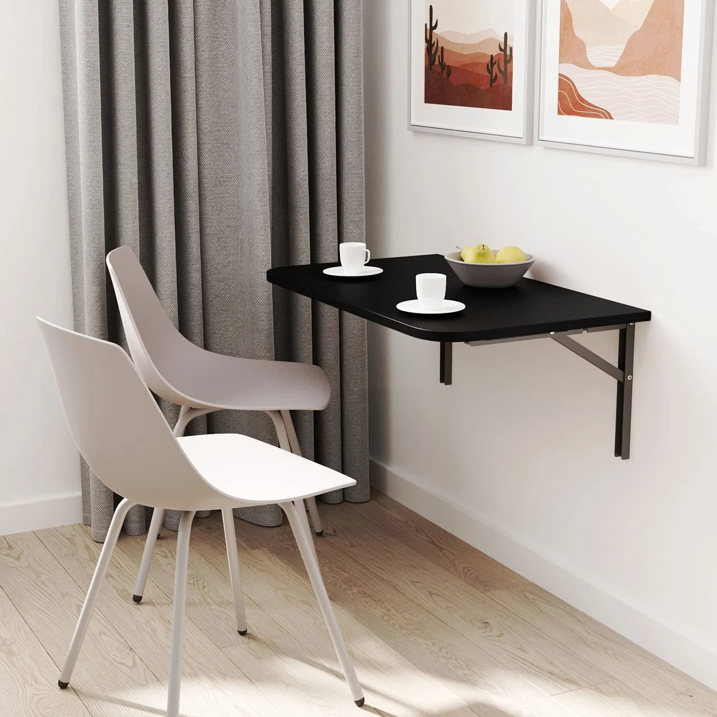 mikon AKKE Table Murale Rabattable avec Coins Arrondis - Table Pliante Gain de Place 18mm - Cuisine Bureau et Chambre d'enfant - Plateau Robuste avec Bordure PVC 2mm 100x40 cm Noir