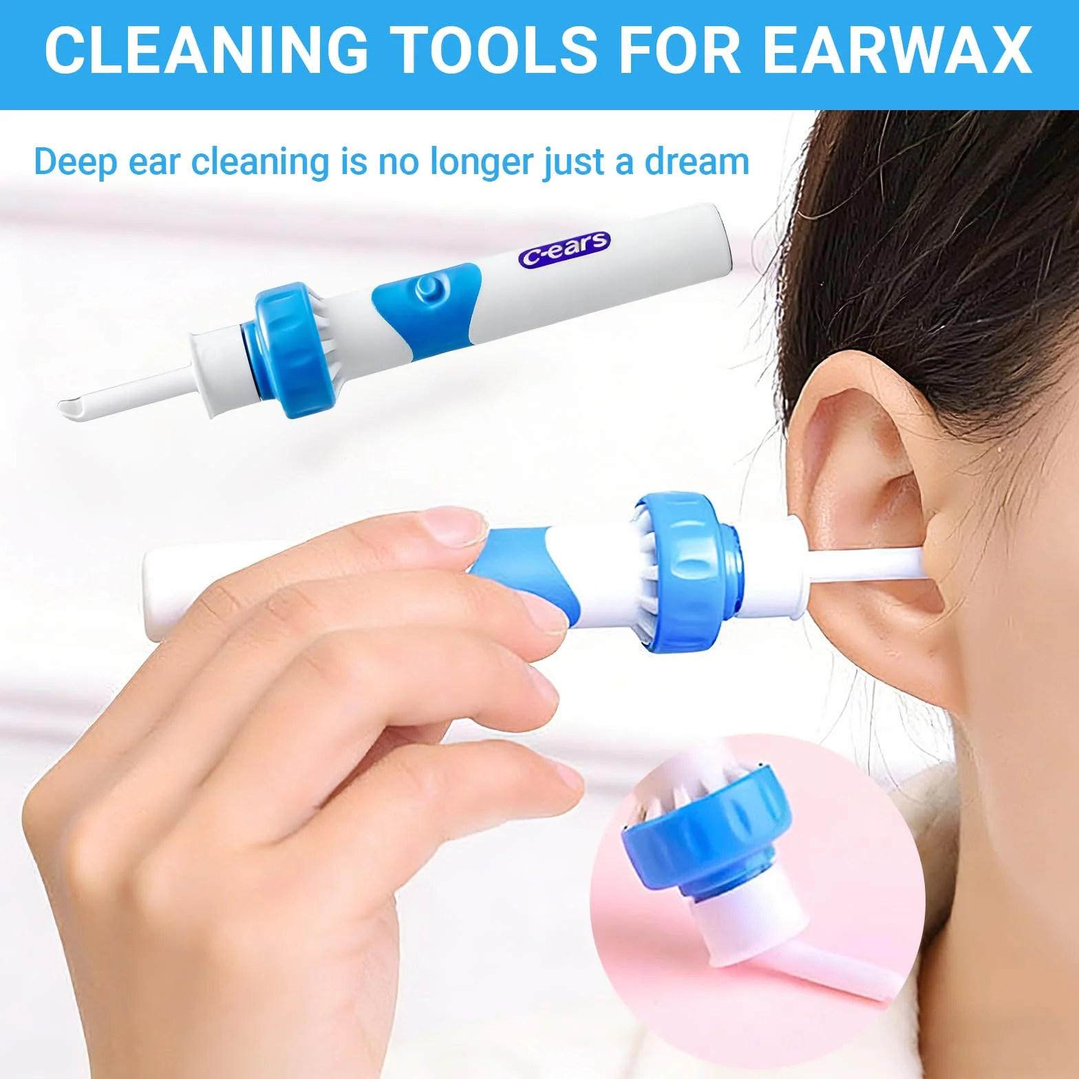 Extracteur de Cérumen Électrique Nettoyage Oreilles Bébé Enfants Adulte 2 Têtes Rechange Lavables Brosse