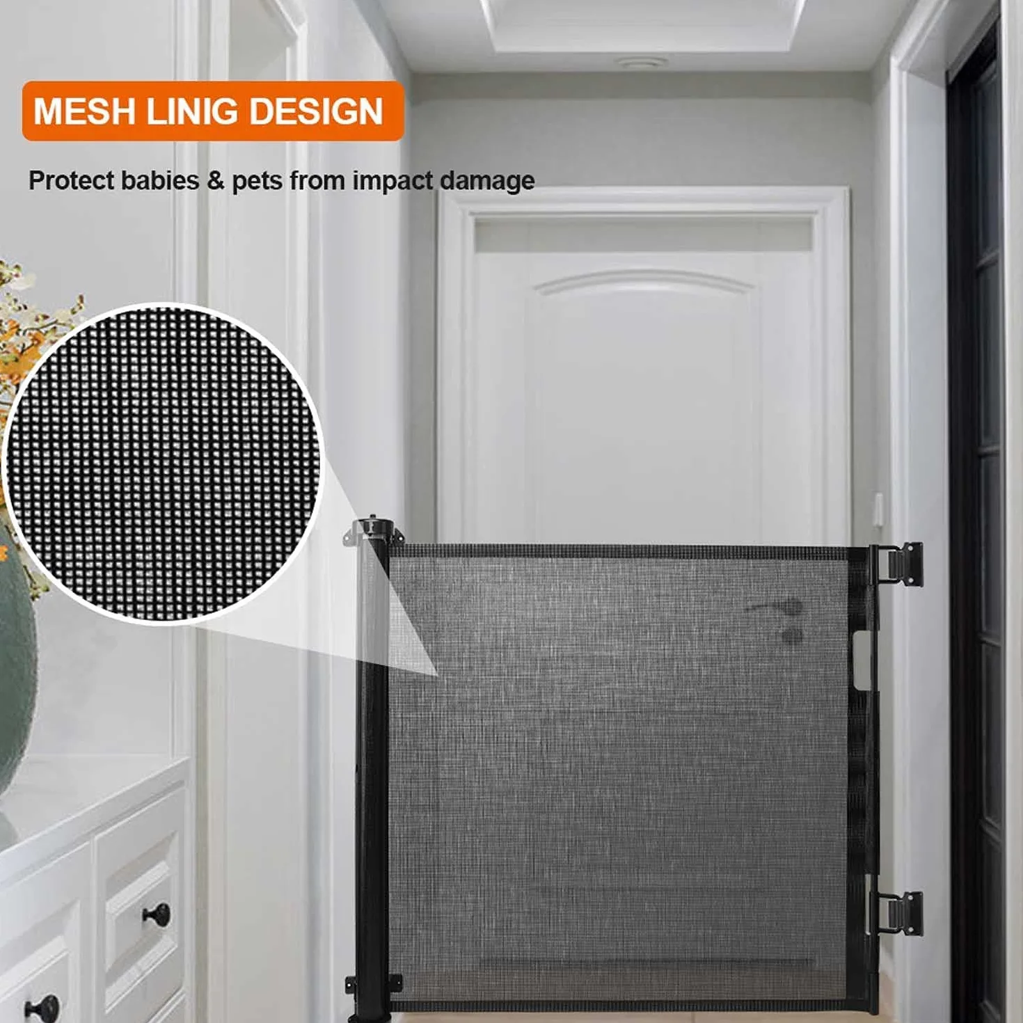 Barrière de sécurité enfant 150cm*86cm Noir pour escaliers portes cuisine couloirs bébés chiens