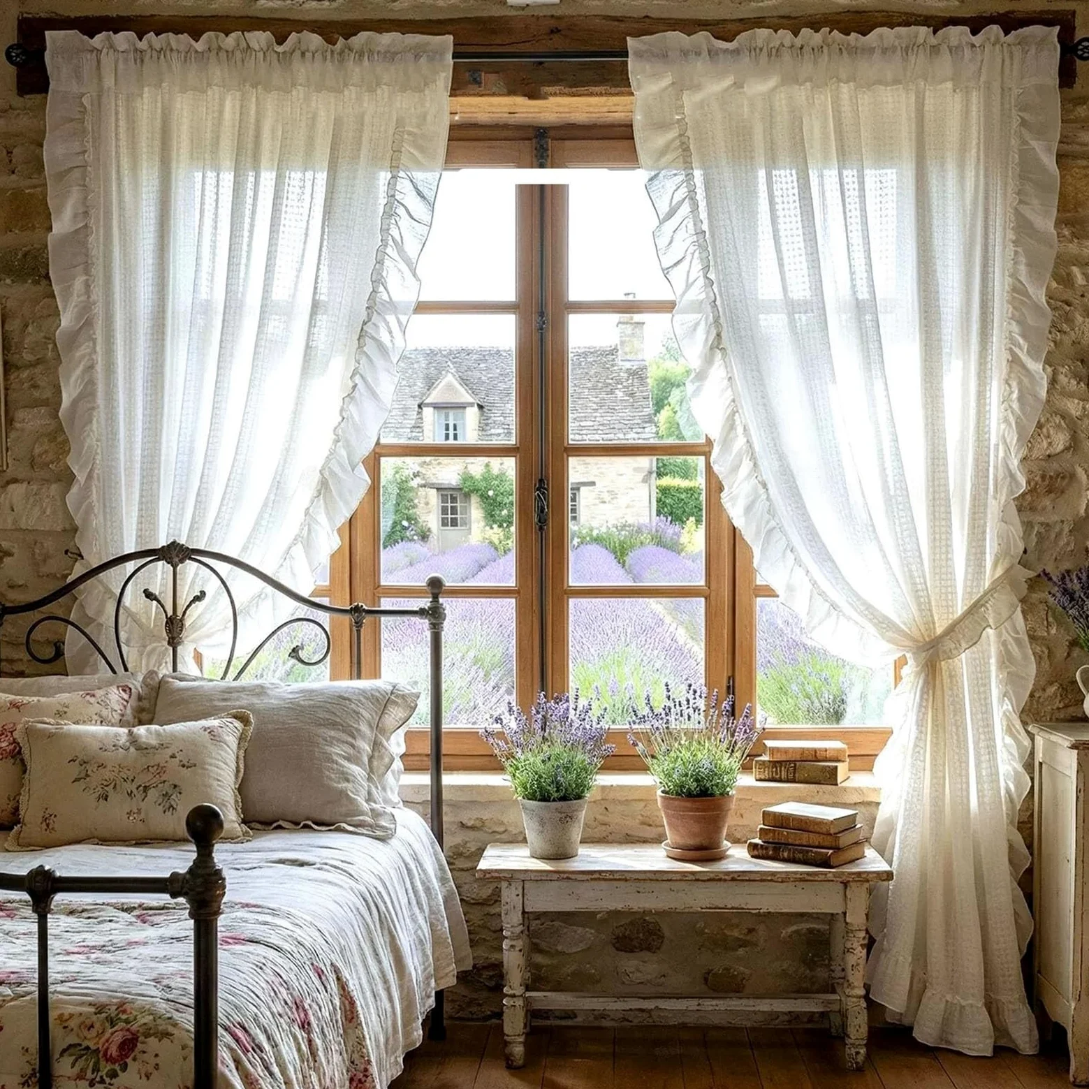 2 Pièces Rideaux Filtrant de Lumière Beiges Salon, Rideaux de Fenêtre Chambre Français Romantiques avec Poche de Tige Volants pour Décoration Maison(W150xH260cm/59x102inch)