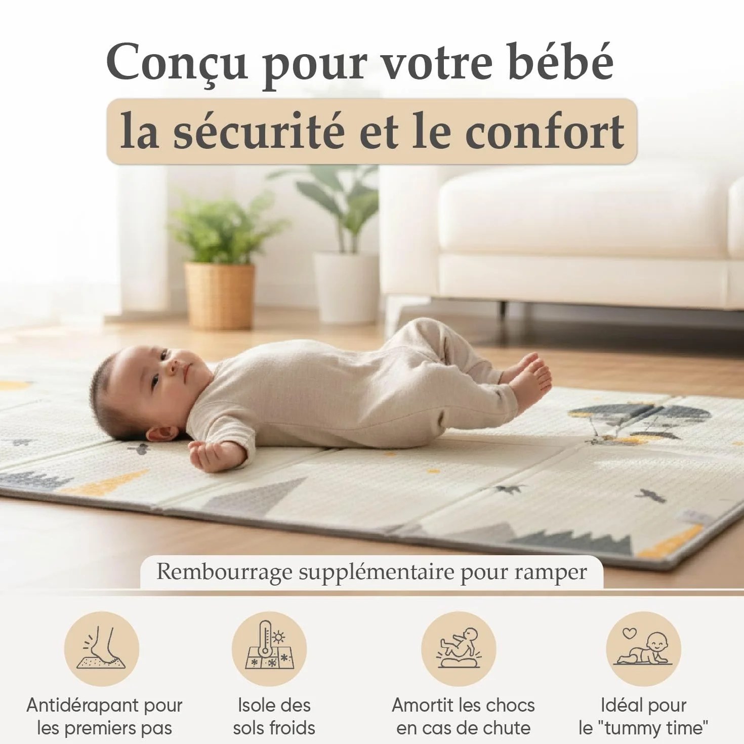 Tapis Éveil Bébé Pliable Réversible 180x150 cm Motricité Mousse Épais Imperméable Non Toxique
