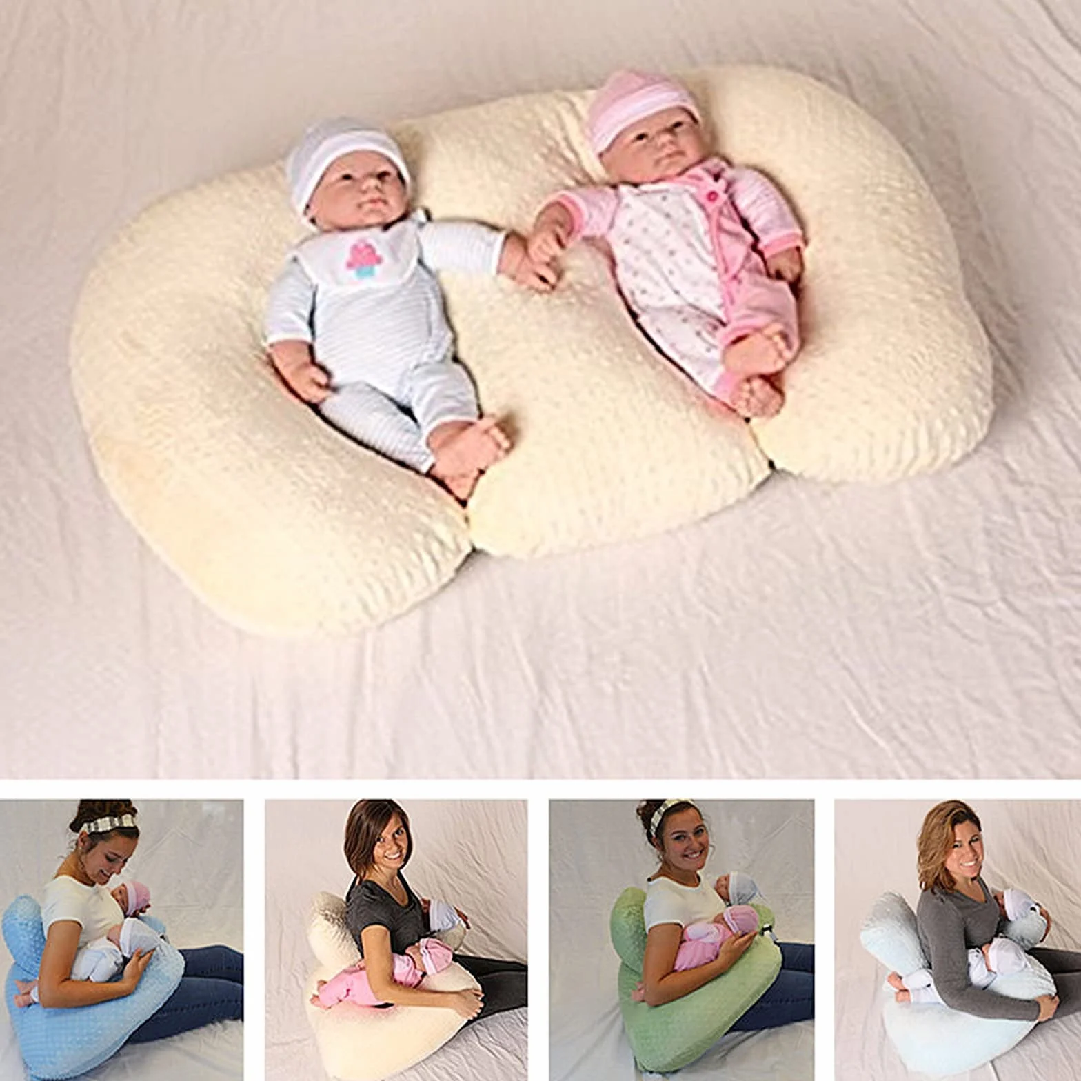 Coussin d'allaitement multifonction pour jumeaux, lavable en machine, coton, rose