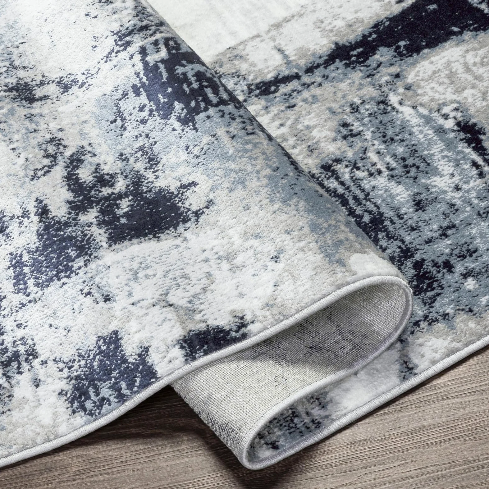 Livabliss Helsinki Wohnzimmer Modern – Abstrakt Design in Marmor Optik für Wohnzimmer 120x170 cm, Esszimmer, Schlafzimmer - Marmor e groß, weicher Kurzflor in Blau, Weiß und Grau