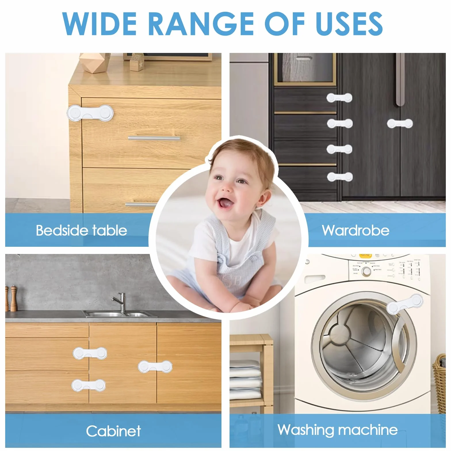 Bloque Porte Bébé 12 Pièces, Sécurité Placard Enfant, Porte Sécurité Bébé pour Meubles, Blanc