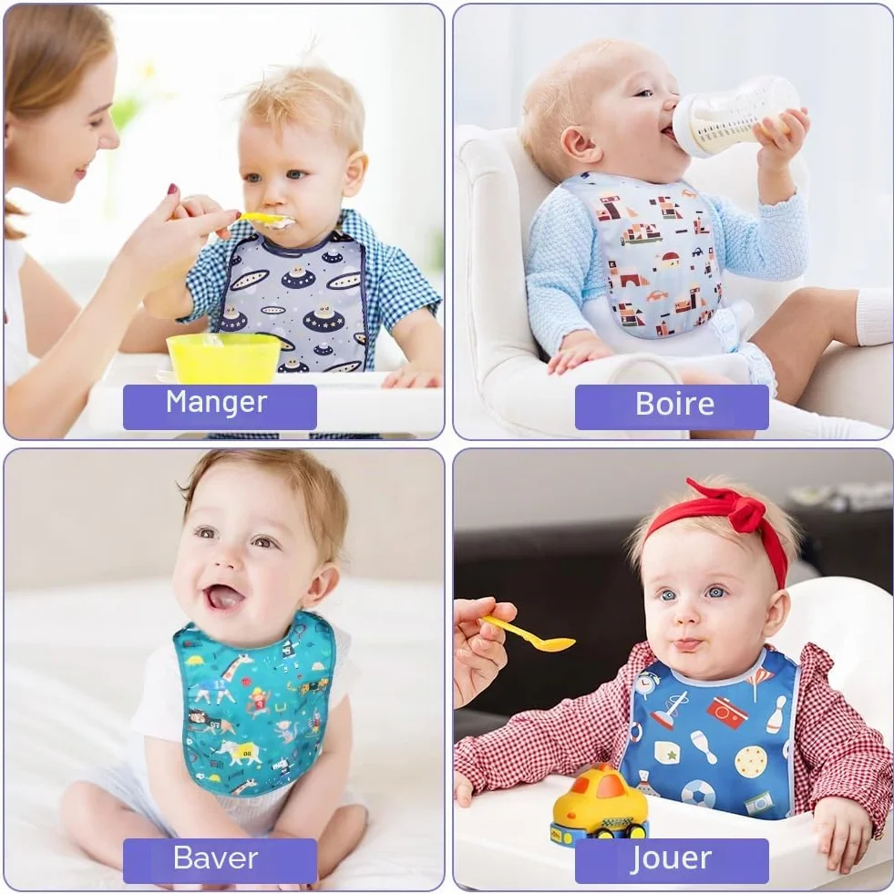 Bavoirs Bébé 7pcs Imperméable Lavable Bandana Grandes Poches Alimentaires