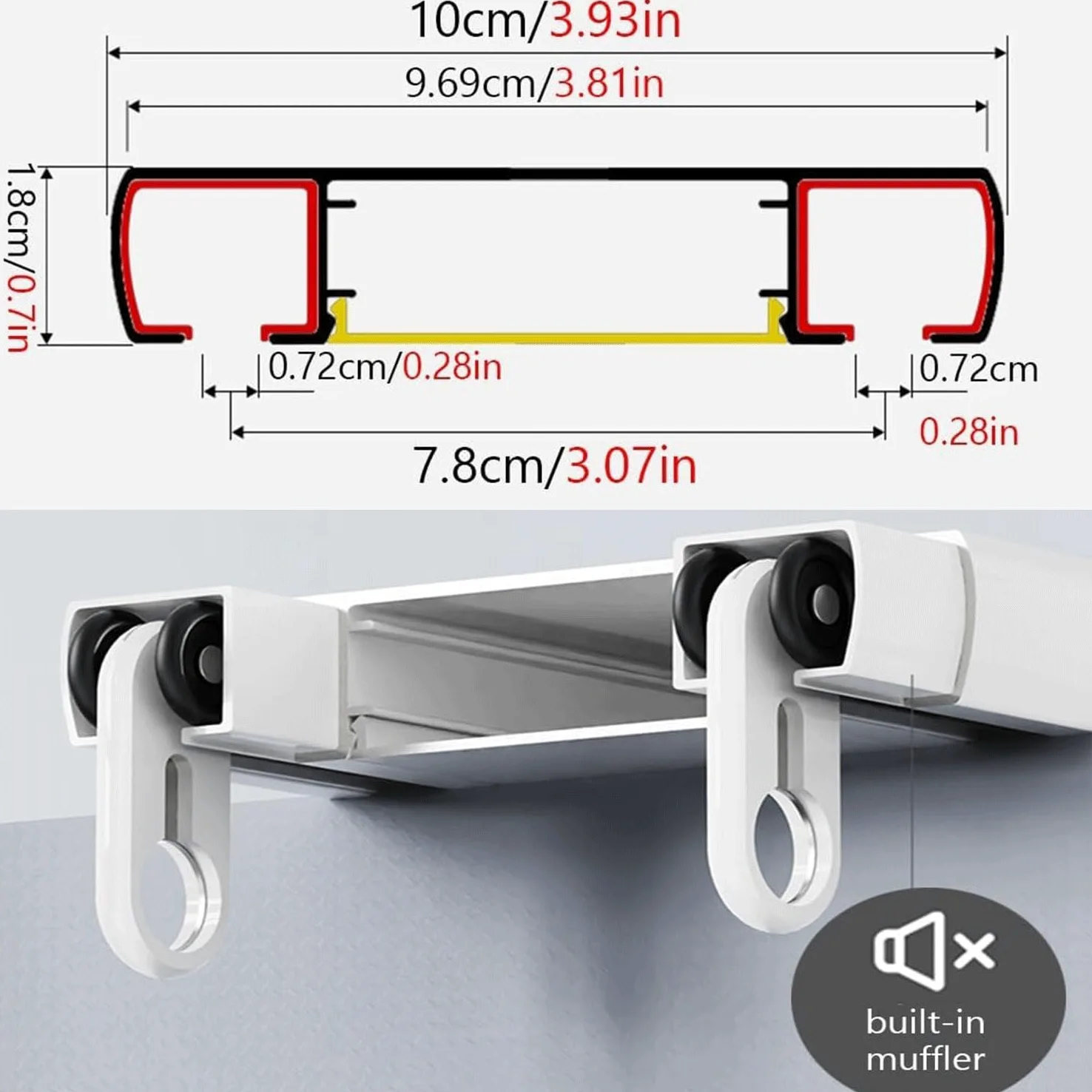 Rail de Rideau Double, Blanc Rail de Rideau de Plafond Silencieux, 1.5m/4.92ft Rail de Rideau Caché Robuste Personnalisable, Adapté au Kit de Rail de Plafond de Séparation de Salle de Bain
