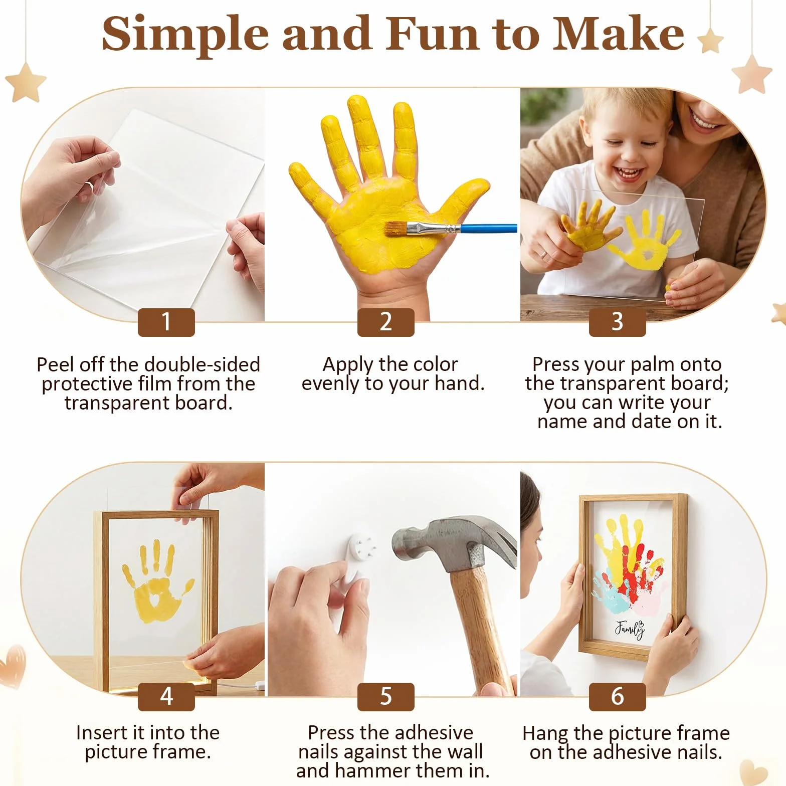Cadre LED en Bois Kit Empreinte Famille Bébé Souvenir Personnalisé Décoration Murale Cadeau Naissance