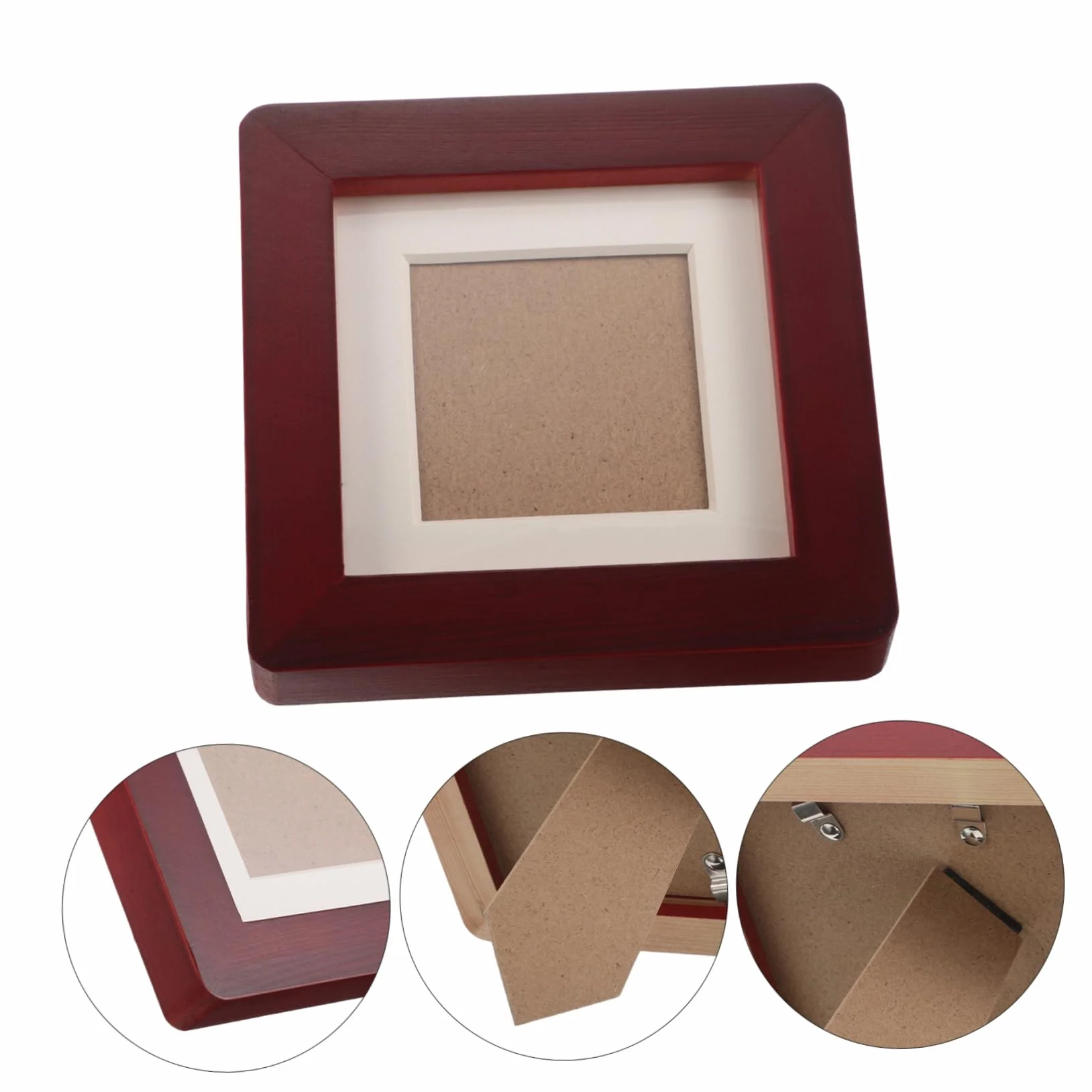 Cadre Photo Carré en Bois Massif Ton Bois Foncé, Design Compact, Cadre Polyvalent pour Bureau