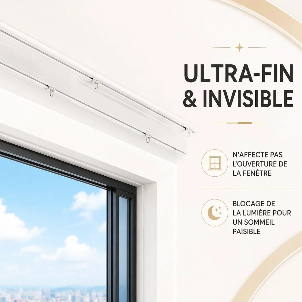 Tringle Rideau Extra-Plat Plafond, Rail de Rideau Double 2 Voies en Aluminium Robuste, Système Coulissant Silencieux, Salon, Séparateur de Pièce, 150-500cm, Finition Blanc