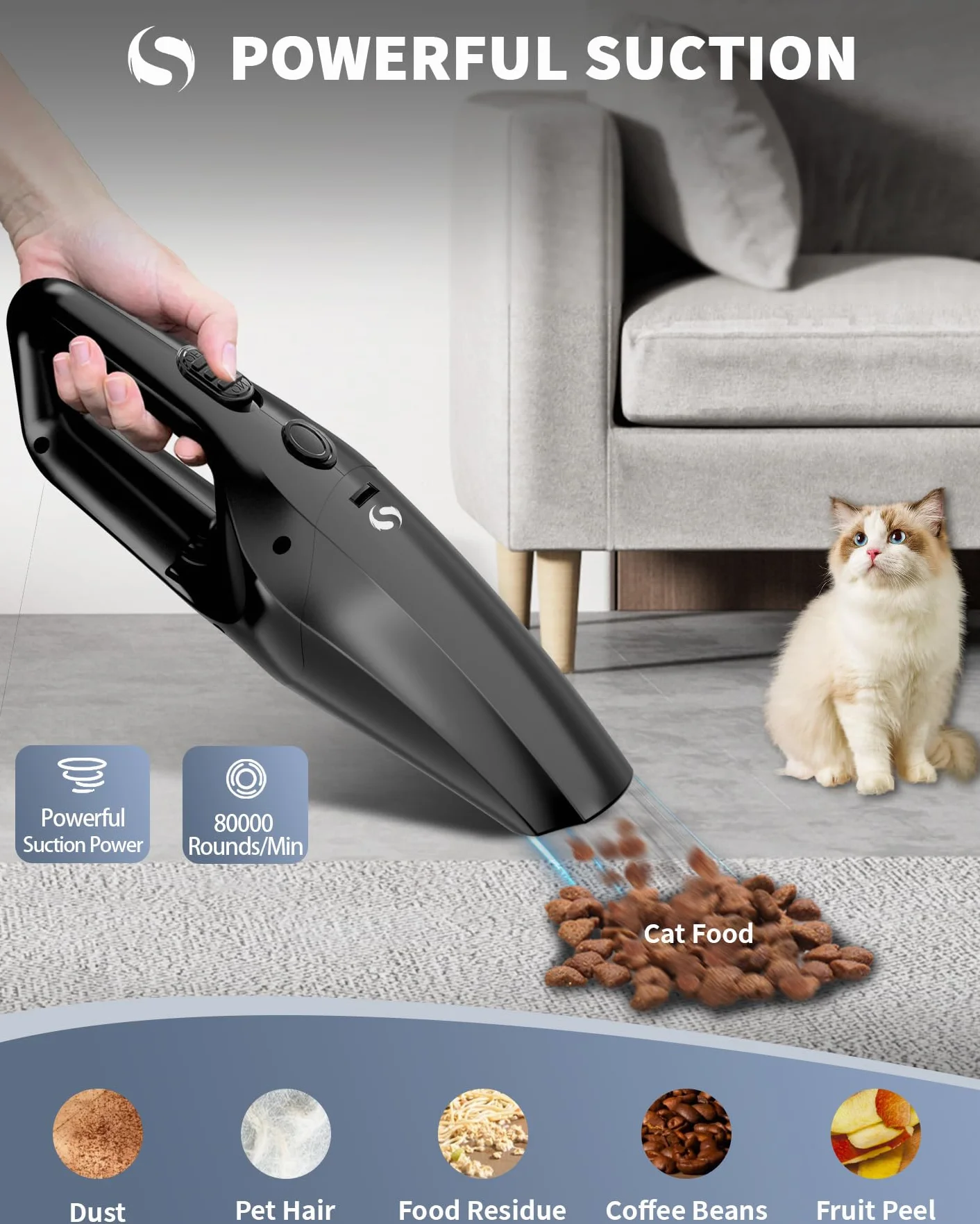 Aspirateur à Main sans Fil Puissant avec Filtre HEPA Lavable pour Voiture, Maison et Poils d’Animaux