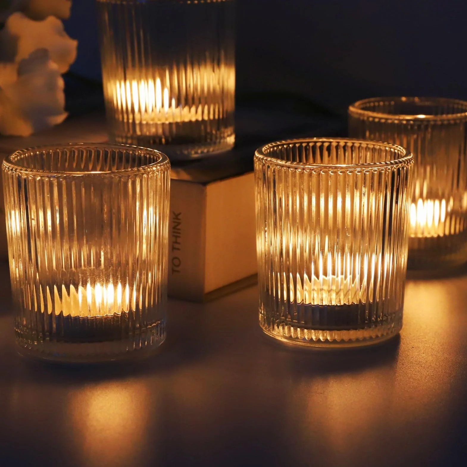 Lot de 12 Bougeoirs en Verre Côtelés Transparents pour Mariage, Fête et Décoration de Noël (5,5 cm × 6,5 cm)