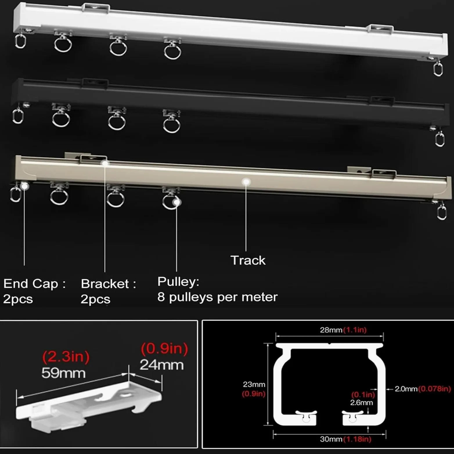 Générique Rail de Rideau Robuste en Alliage D'aluminium, Tringle À Rideaux Coulissante pour Plafond et Mur, Séparateur de Pièce 100-500cm(Size:1.5M,Color:Blanc)