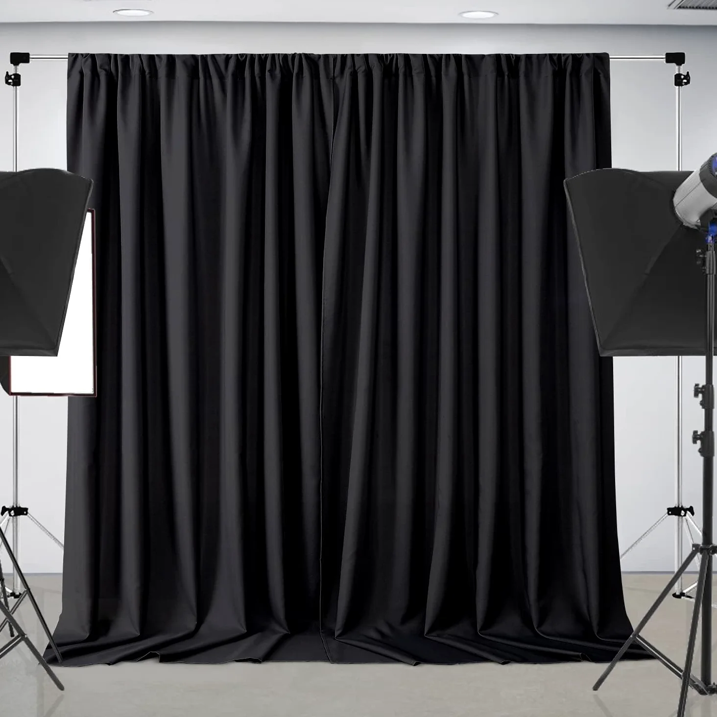 Joydeco Rideau de fond noir sans plis pour Halloween, mariage, fête d'anniversaire, fête à la maison, 1,5 x 2,4 m, 2 panneaux avec passe-tringle