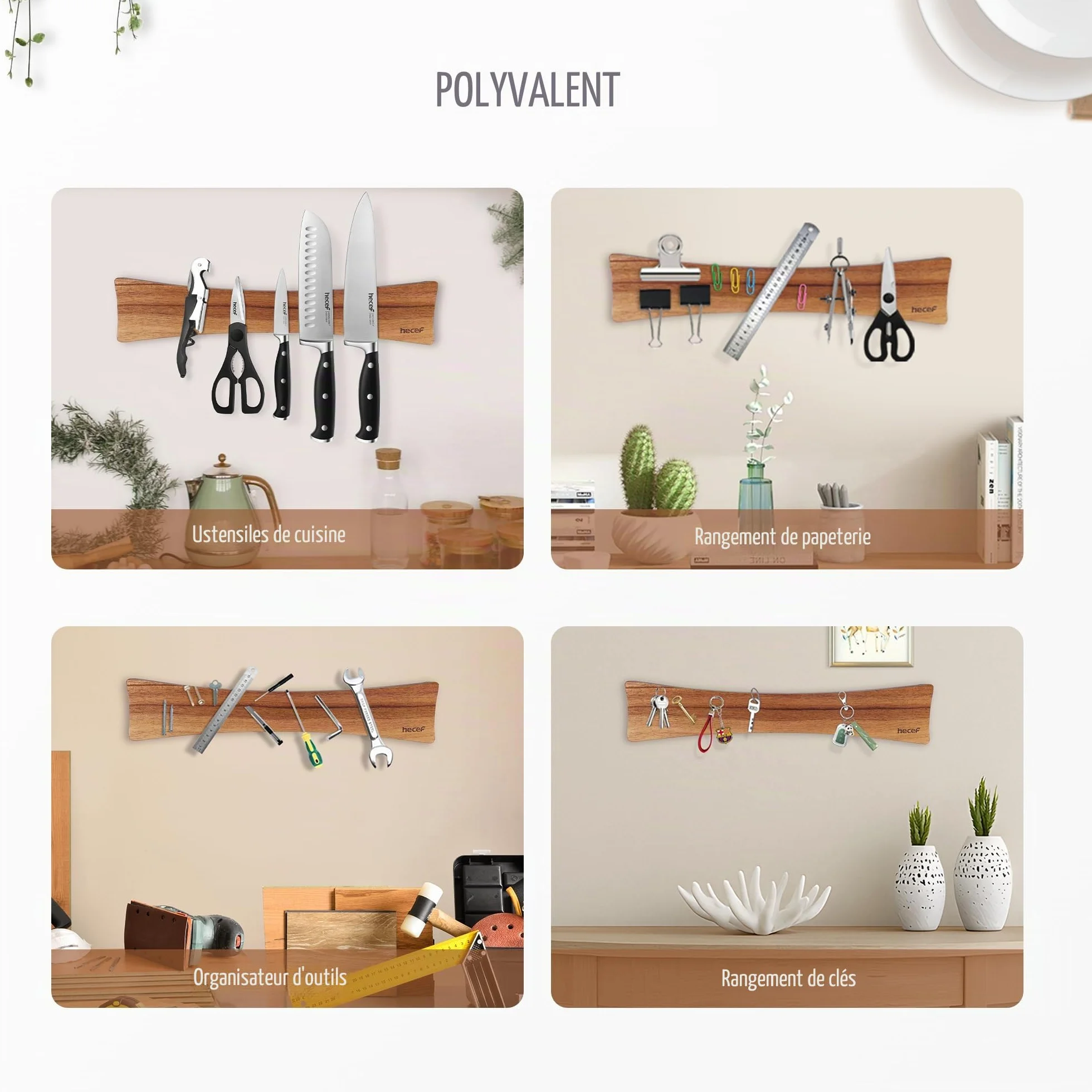 Barre Magnétique pour Couteaux en Bois Stable, Support Mural Aimanté 40,6 cm, Design Ailes de Papillon