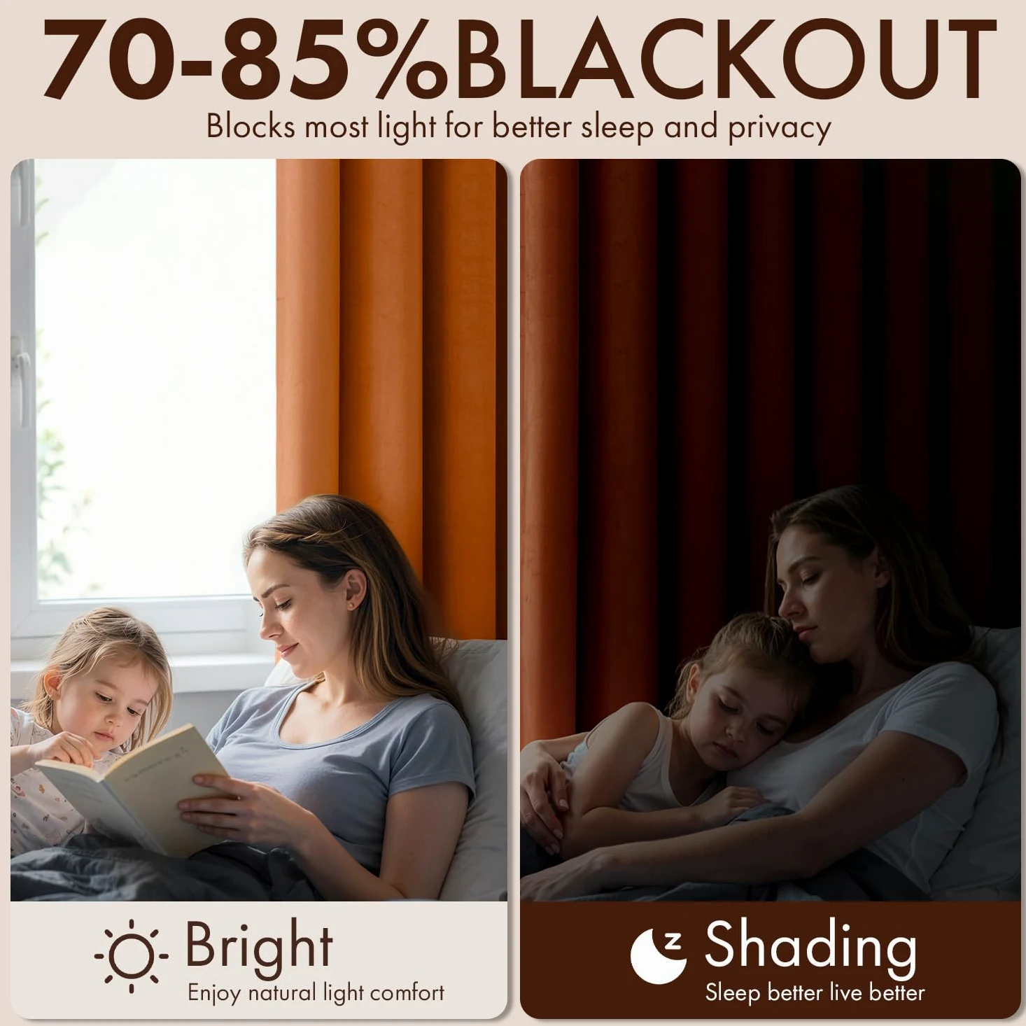 EMEMA Lot de 2 rideaux opaques en velours avec œillets - Orange foncé - 300 x 140 cm (H x l) | Rideaux en velours avec œillets, décoratifs, pour salon, doux, occultant, thermique, insonorisant, chambre à coucher