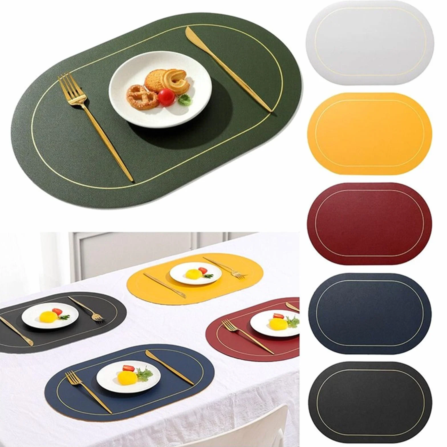 Faux Leather Placemats Lot de 1/4/6 Sets Table, imperméables et lavables en Cuir PU, Cuisine antidérapants résistants à la Chaleur(Light Green,6PCS 45x30CM)