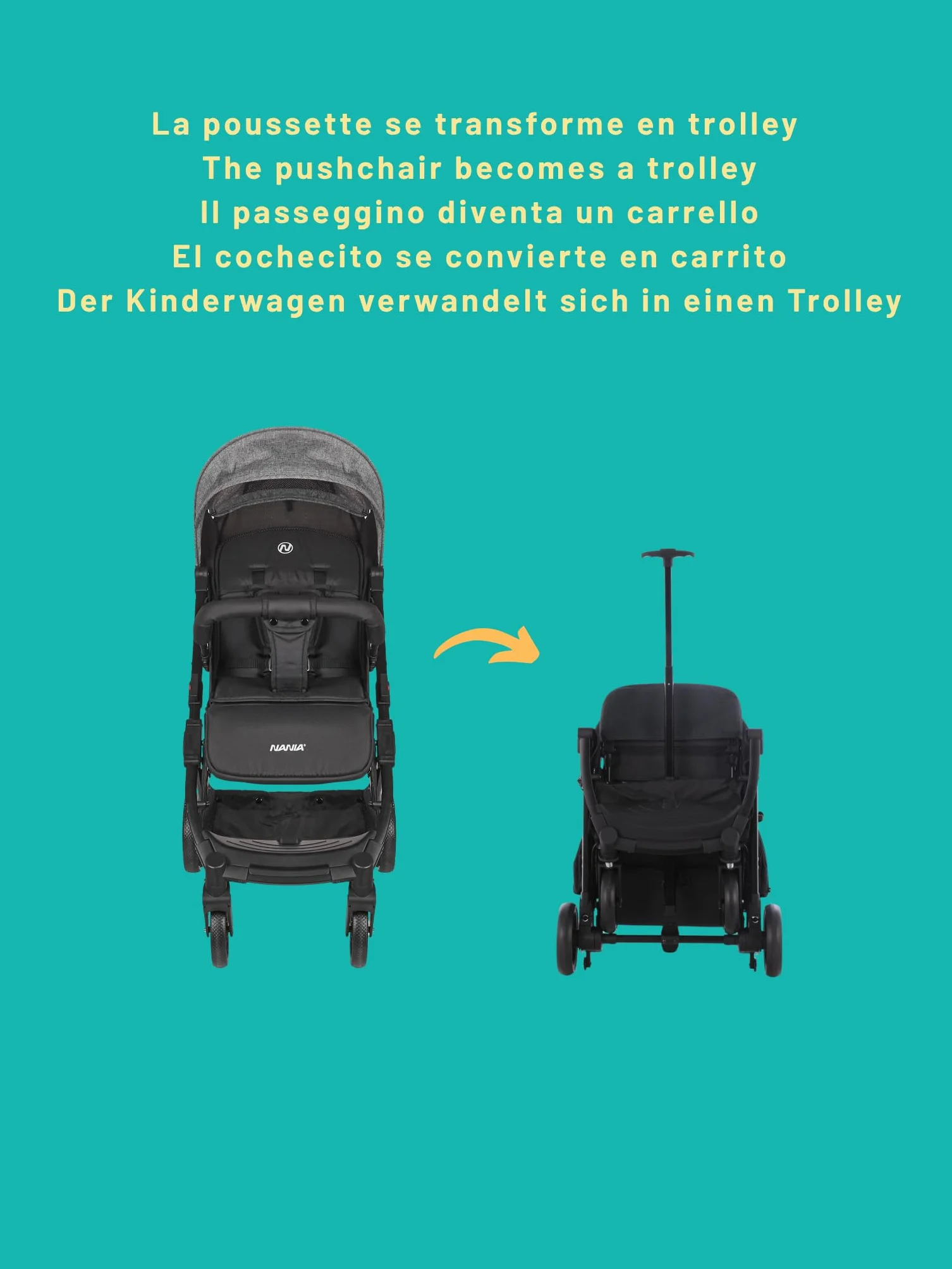 Nania Myla poussette canne compacte 0-4 ans 22kg légère 7,5kg inclinable grand panier trolley transport