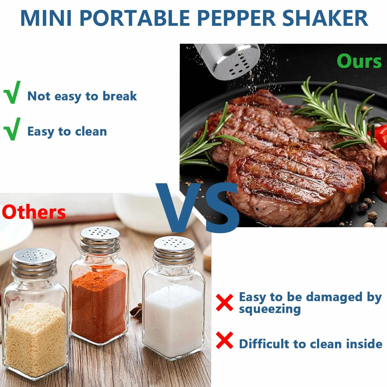 Mini salières et poivrières en acier inoxydable portables avec trou S P pour cuisine voyage camping argent