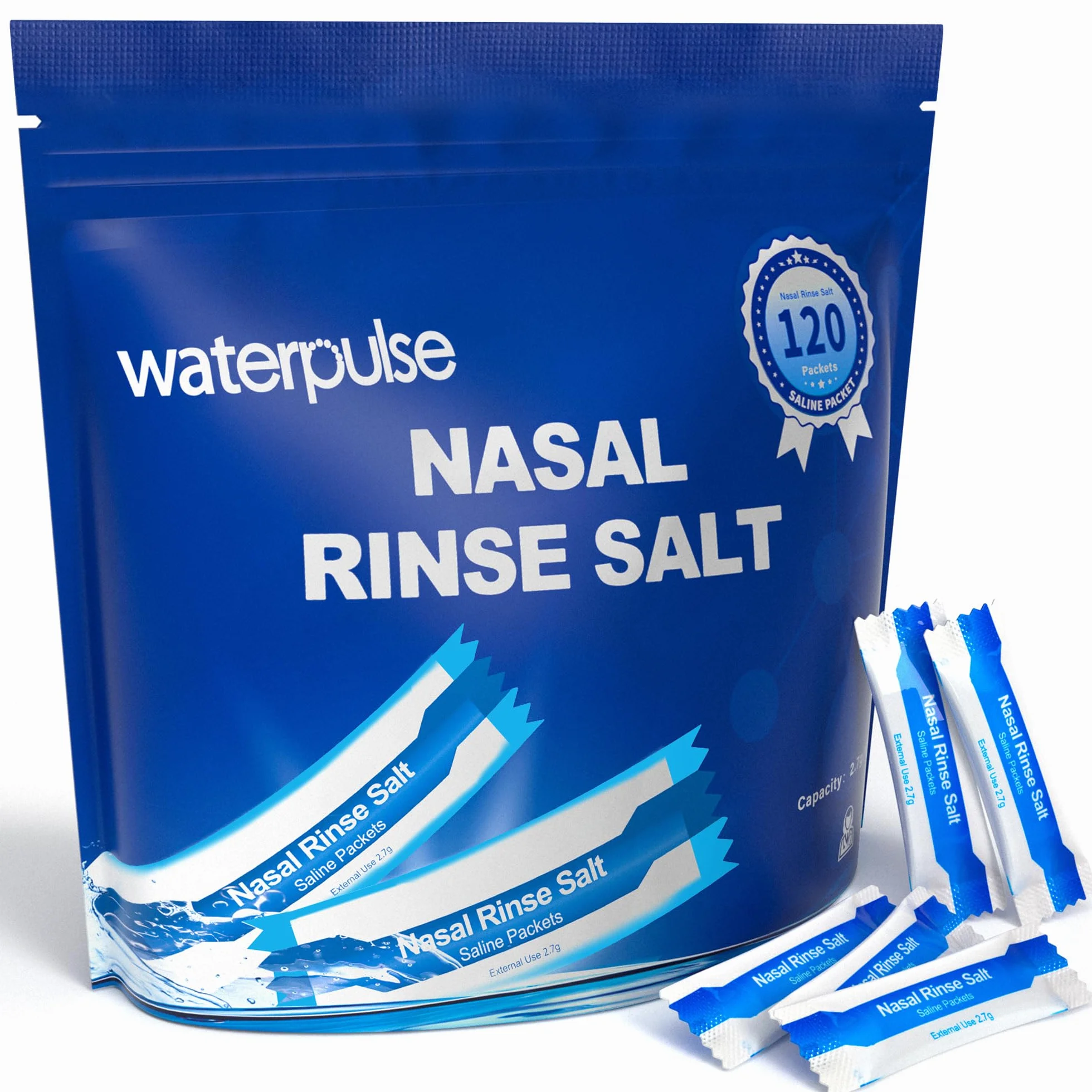 Waterpulse NETI pot sel de rinçage nasal 120 x, solution saline physiologique pour rhume et allergies au pollen