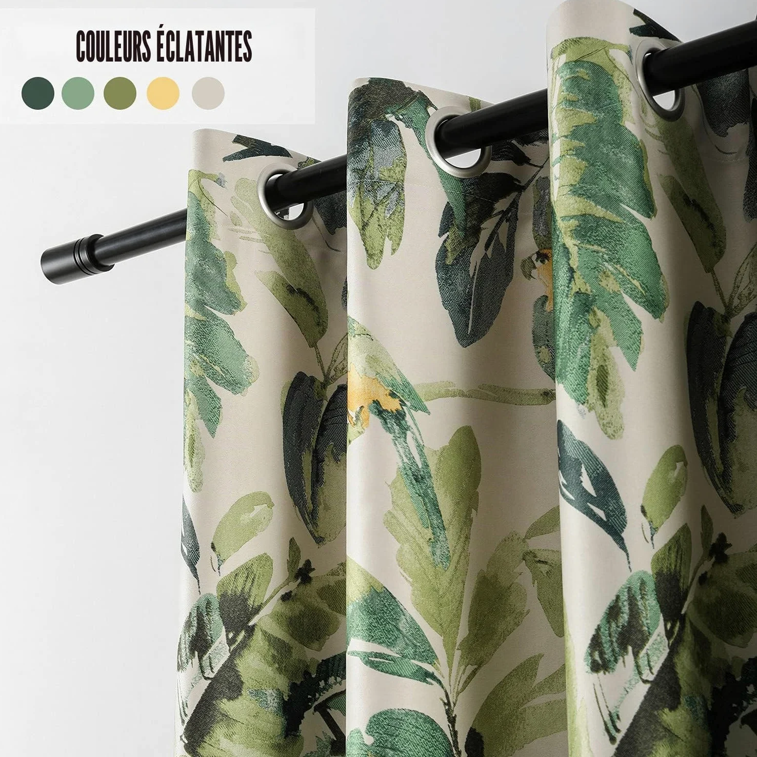 Leeva Lot de 2 Rideaux occultants Lourds pour Porte coulissante, Isolation Thermique, Motif Feuilles Vertes, Ara, décoration de fenêtre pour Chambre à Coucher, 132,1 x 213,4 cm