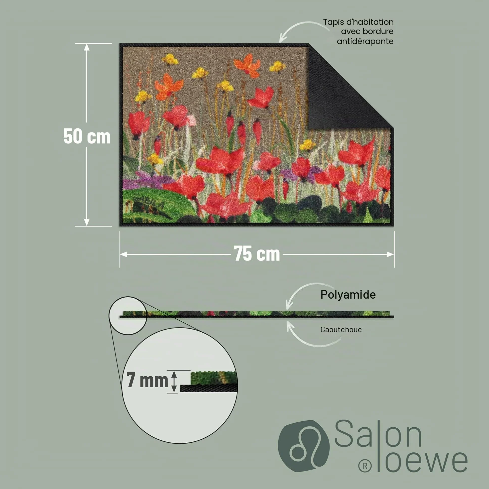Salonloewe Paillasson Ciclamini I Paillasson et paillasson pour intérieur 50 x 75 cm