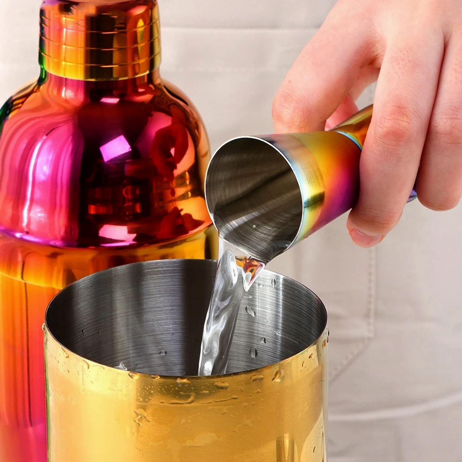 Shaker Cocktail Cocktail Shaker Barware Outil coloré en Acier Inoxydable Kit Boston Cocktail Set Shaker vin verseurs avec Passoire Mesurer Coupe Barman Set à Cocktail (Color : Rainbow 3 Set)