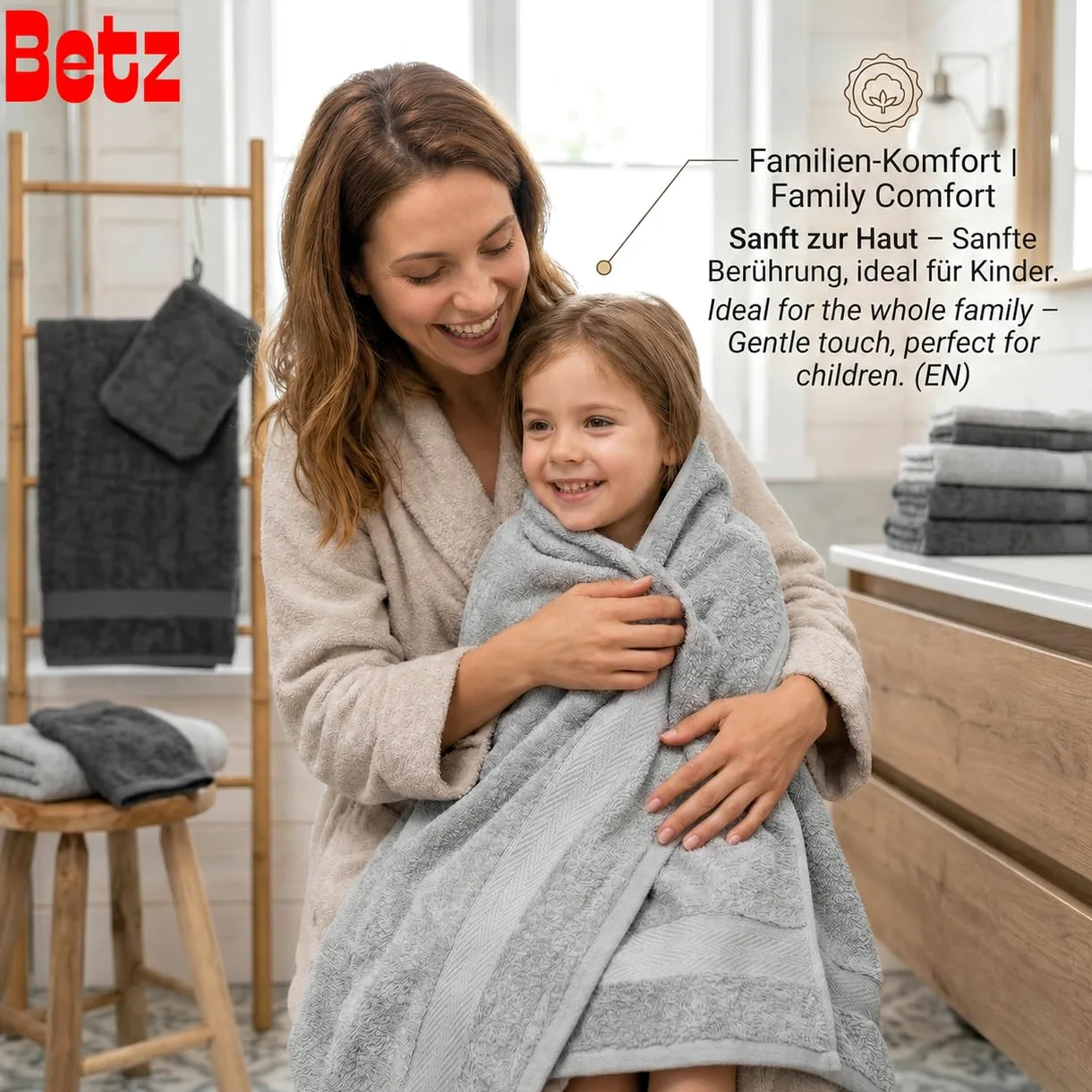 Betz Lot de 10 Serviettes Premium 100% Coton – 2 draps de Bain 70x140, 4 Serviettes 50x100, 2 essui-Mains 30x50, 2 Gants de Toilette – Tout en Tissu éponge Doux - Couleur Anthracite et Gris argenté