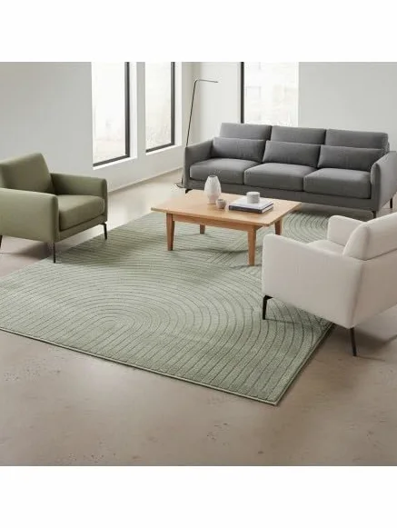 Tapis Moderne à Relief Graphique avec Texture sculptée et Lignes arrondies - Dimension 80x150 cm, Couleur Vert