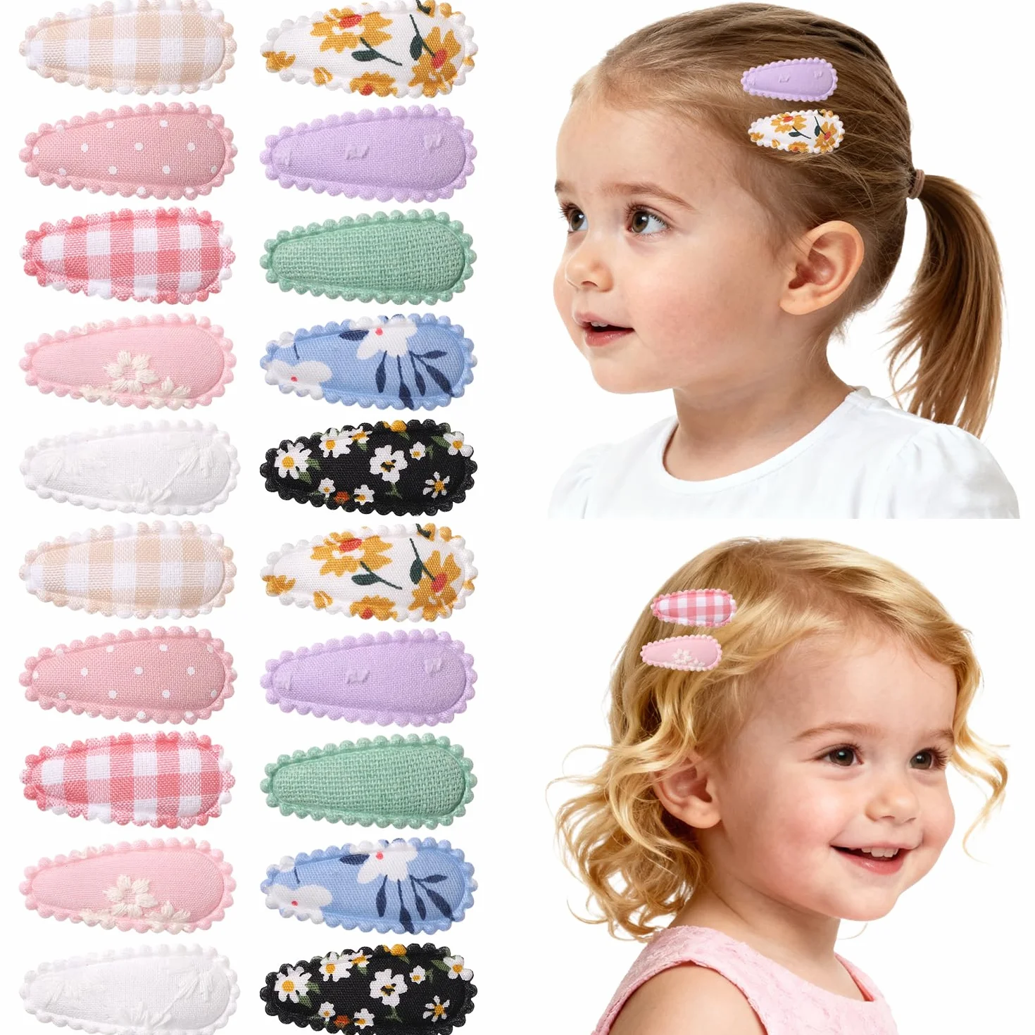 Barrettes tout-petits imprimé floral pinces antidérapantes en tissu accessoires cheveux bébé fille Lot 20
