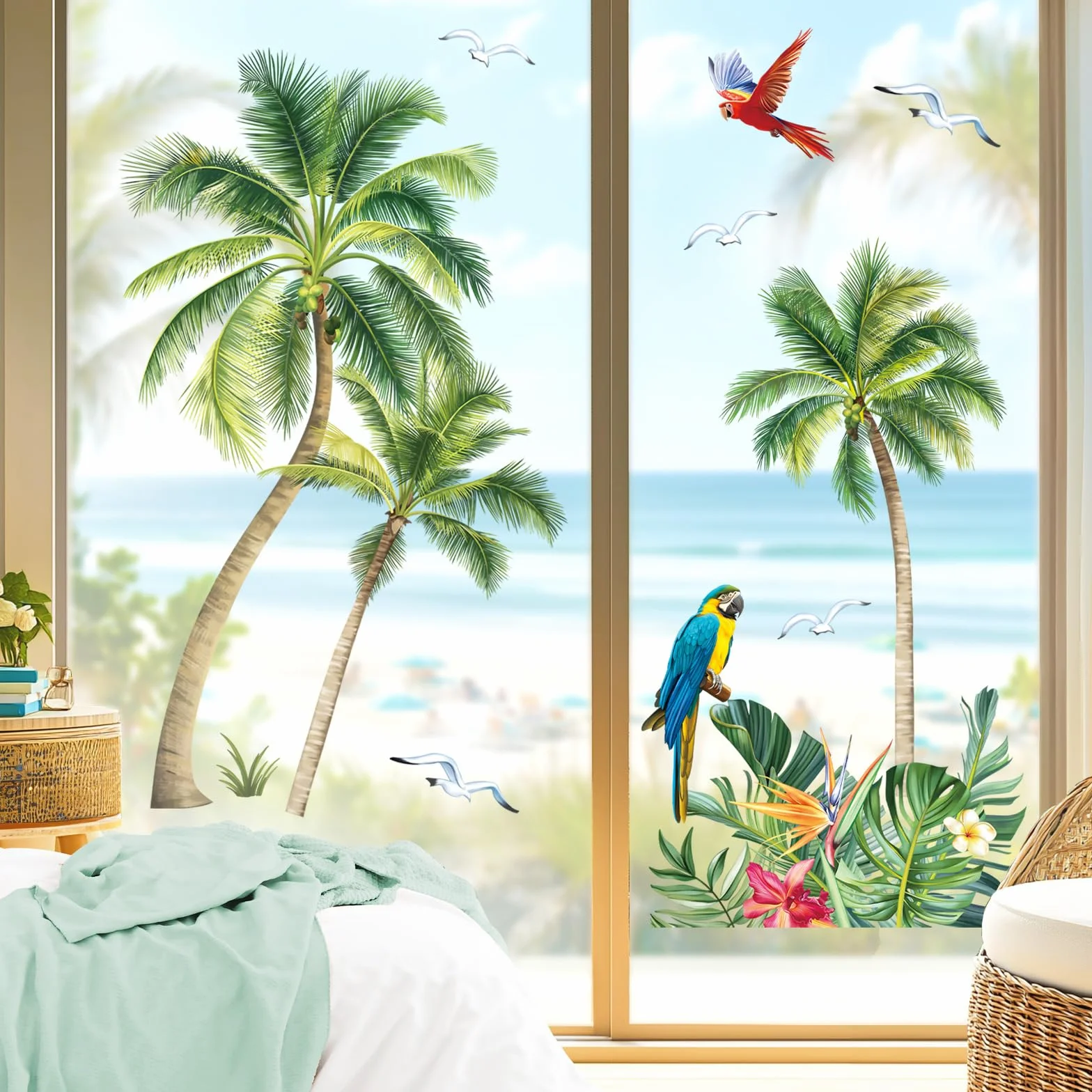 Decalmile Autocollants Fenêtre Palmier Tropical Anti-Collision Stickers Vitre