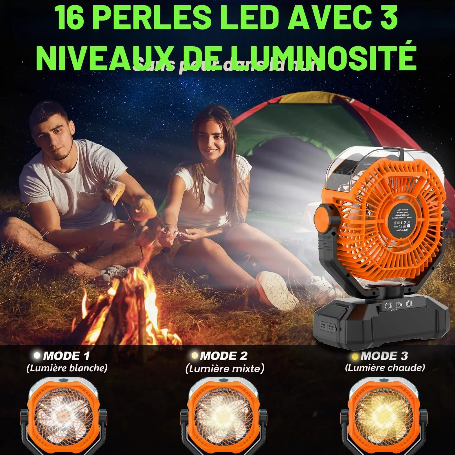 Multper 20000mAh Ventilateur Brumisateur Portable, Ventilateur Portable Rechargeable avec Réservoir d'Eau 360ML, LED, Télécommande, 5 Vitesses, Ventilateur USB Silencieux pour Camping, Bureau, Maison