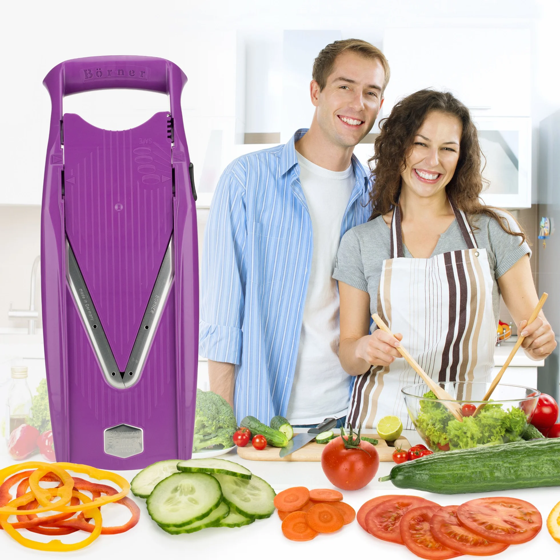 Börner V5 Coupe-Légumes Mandoline Trancheuse Lame Acier Inoxydable 4 Épaisseurs Violet