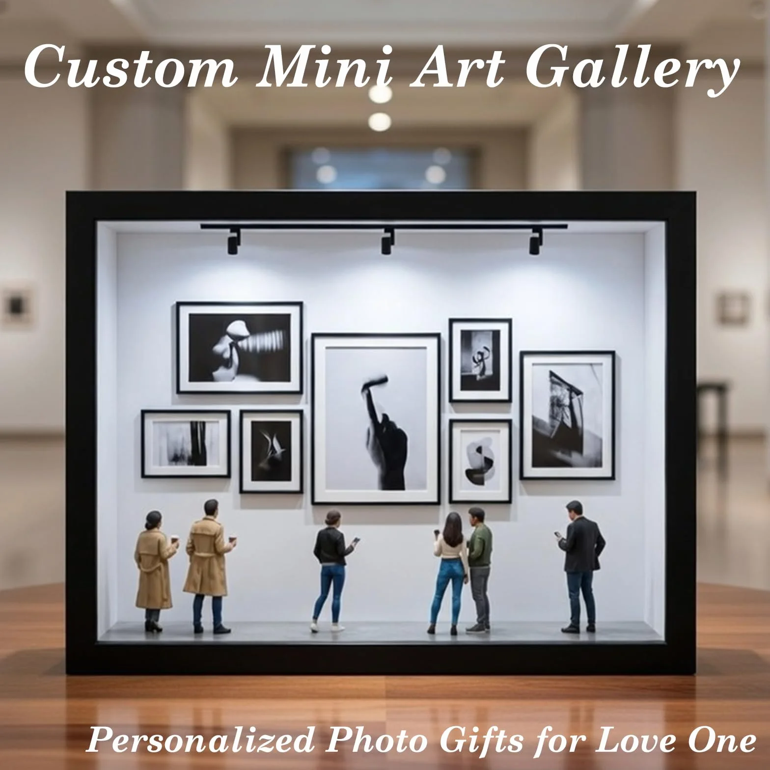 Cadre Photo Personnalisé Musée Miniature avec Figurines LED, Cadeau Saint Valentin