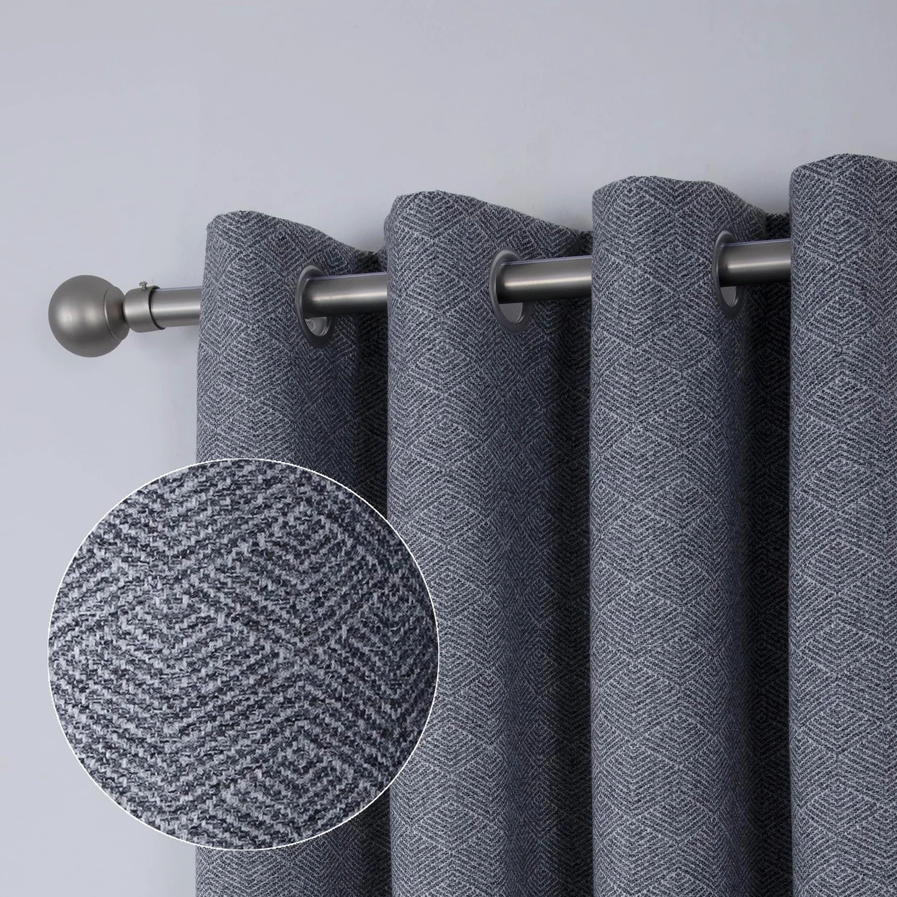 always4u Rideau avec Motifs Géométriques, Filtrage de la Lumière, Faux Laine Double Rideaux Isolation Thermique avec Oeillets pour Chambre à Coucher Salon, L140xH260cm, Texturé, Gris, Lot de 2
