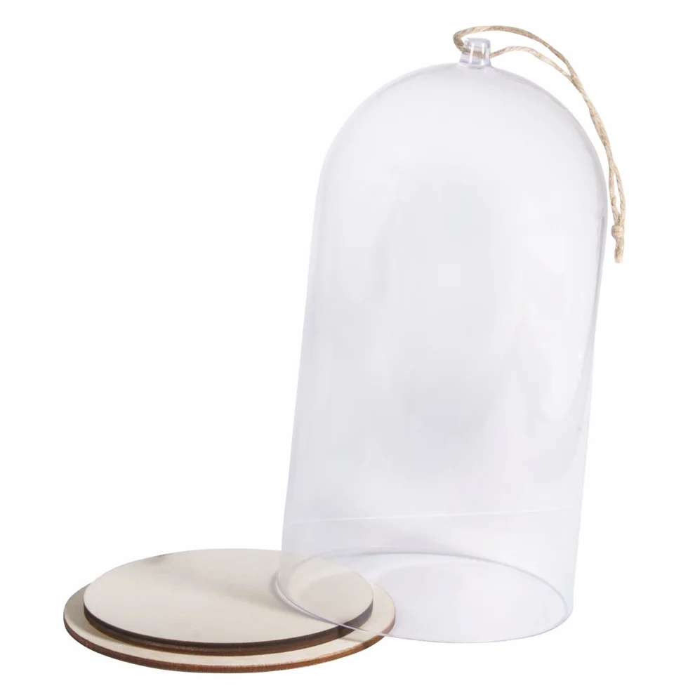 Rayher Cloche avec socle transparent plastique Ø 11cm H 19cm protection décorations miniatures