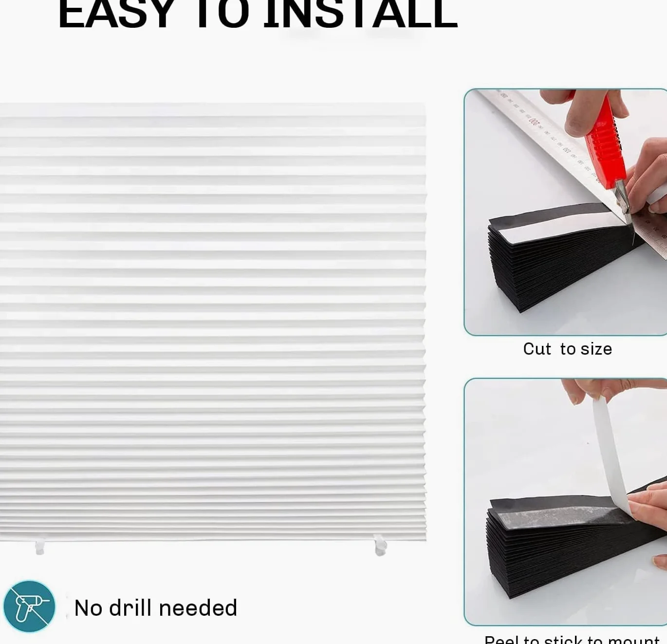 Store Plissé sans Perçage, Store Occultant Temporaire Thermo Protection Solaire pour Fenêtres, Rideau Occultant Thermiques avec 12 Clips - 6 Piece, Facile à Couper et à Installer (Blanc,90X150cm)