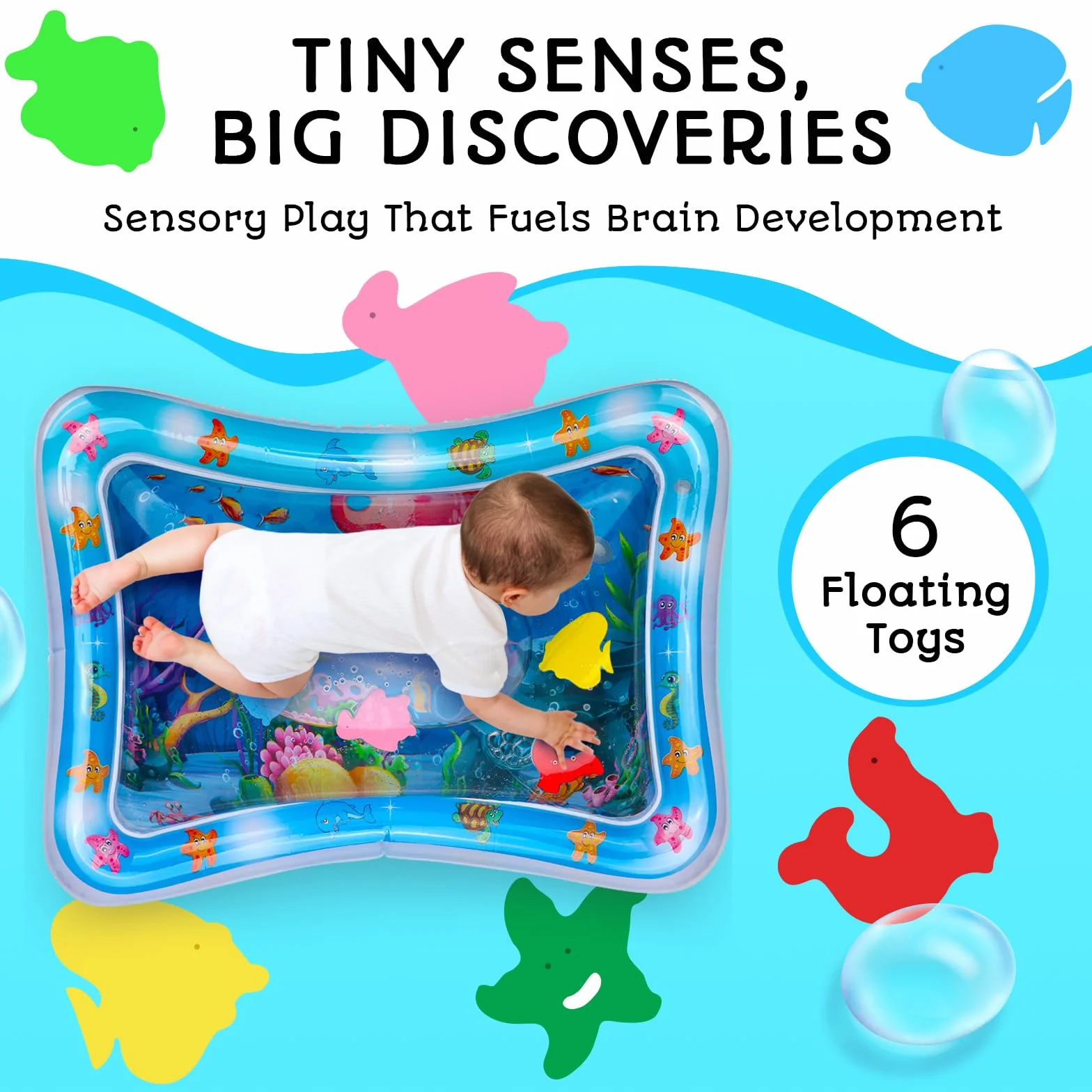 Tapis d'Éveil et de Jeux Sensoriel Bébé Gonflable - Jeu d'Eau Sans BPA - GEN2 Bleu