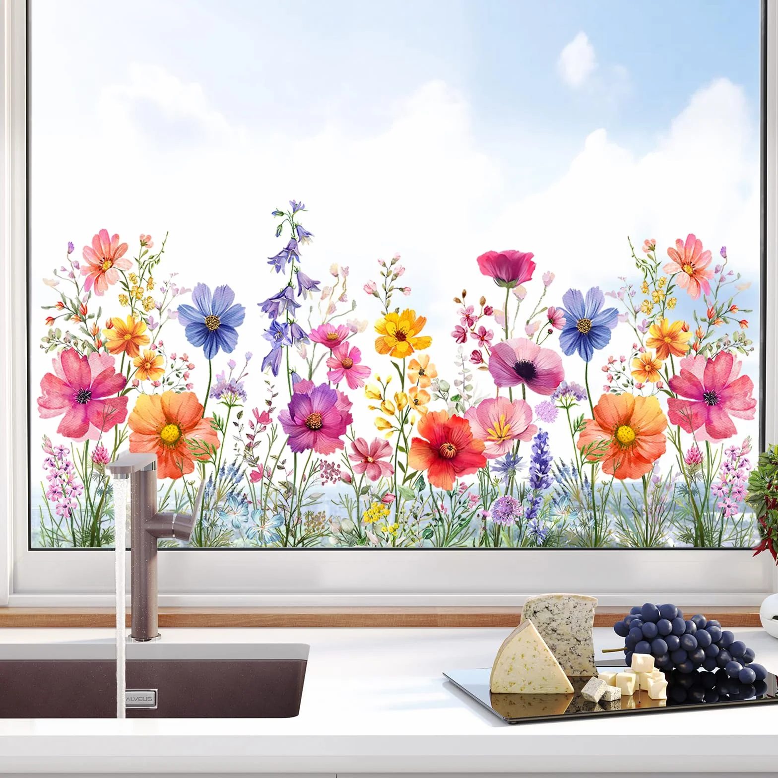 Tanlaby Autocollants Fenetre Fleurs Printemps Anti-Collision Réutilisables Statiques Double Face