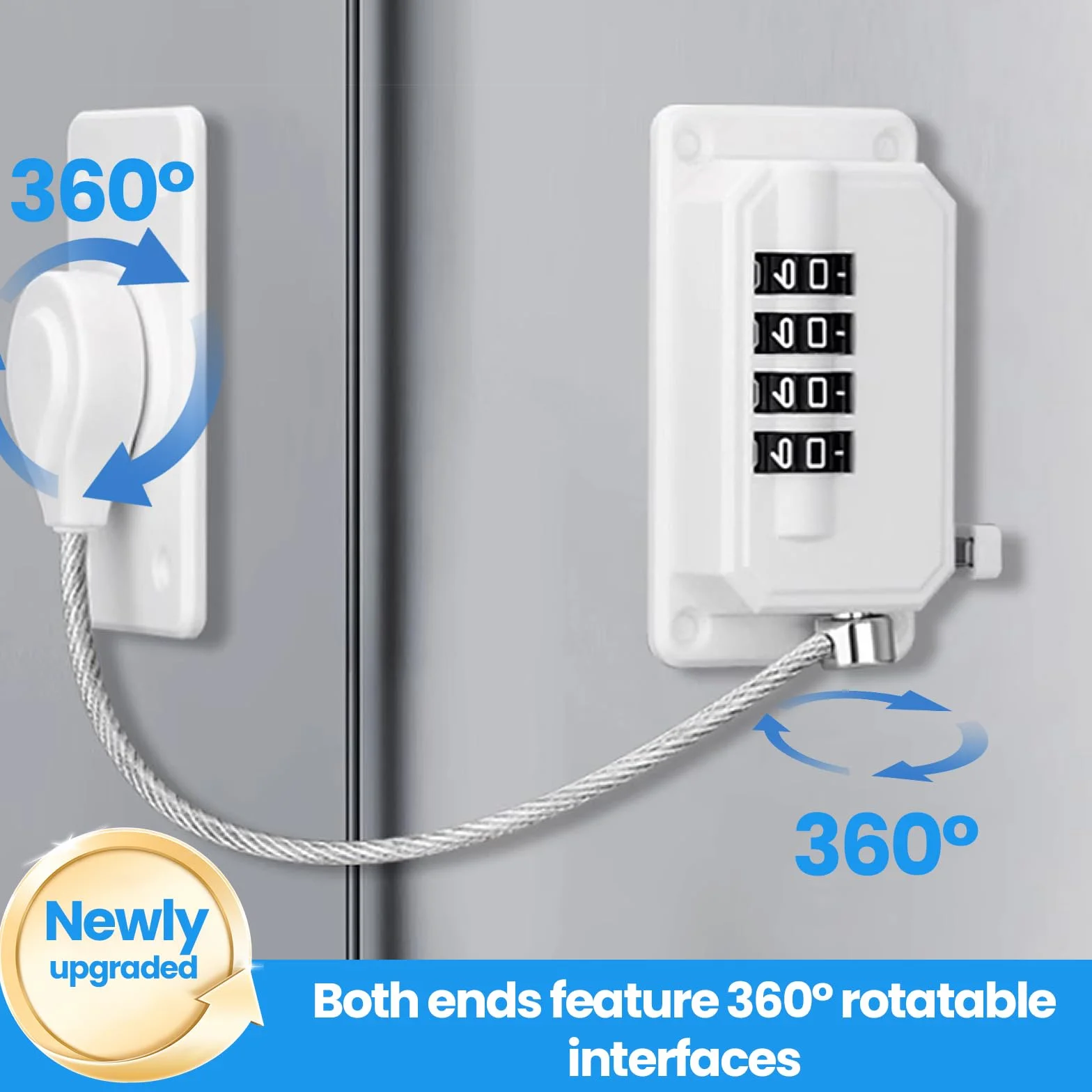 Cadenas Frigo Enfant Serrure Réfrigérateur Combinaison Sécurité Fenêtre Sans Percage Verrou Placard Rotatif 360° Blanc 2 Pièces