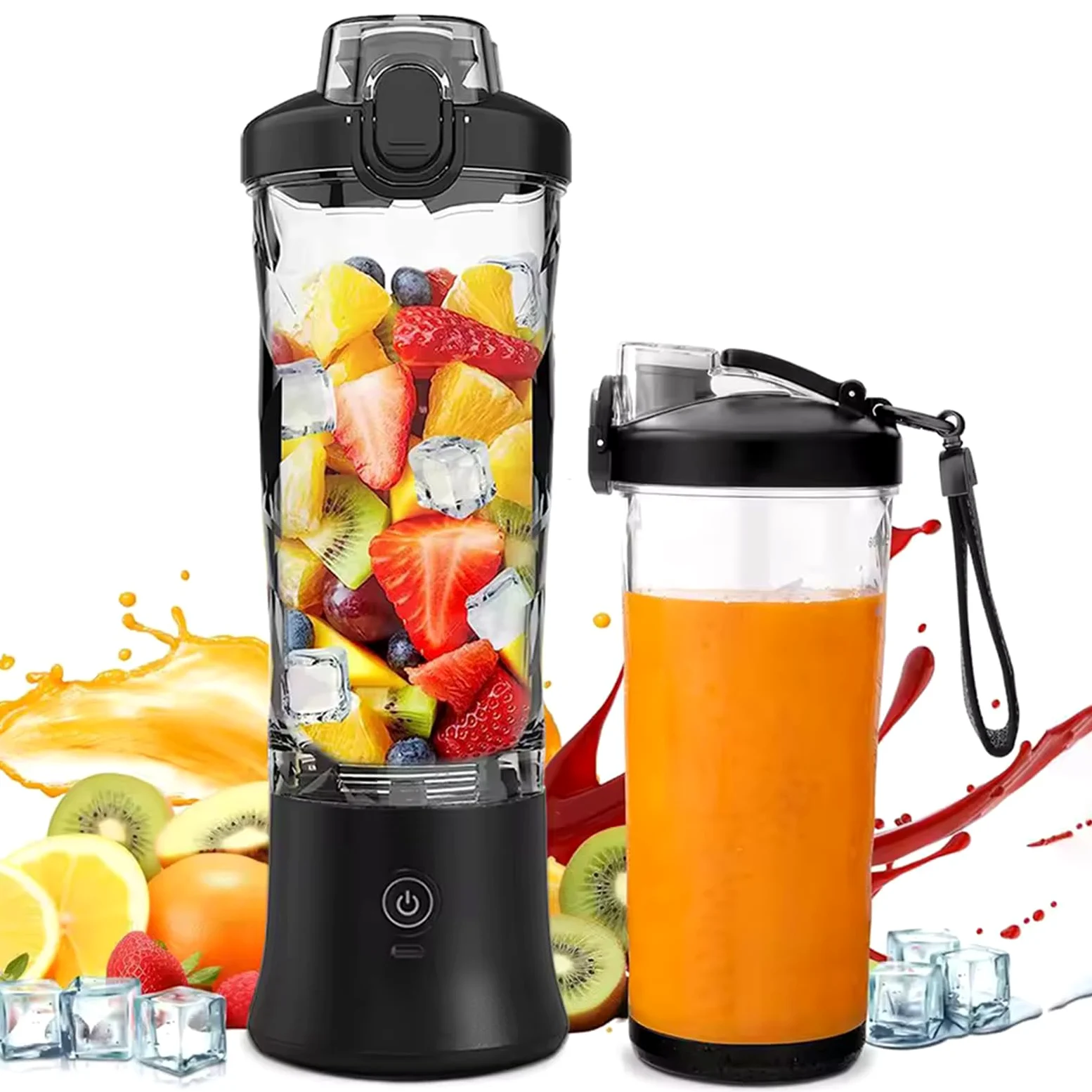 Mélangeur portable de 591 ml, 240 W rechargeable par USB avec écran LED, modes impulsion et mélange, étanchéité IPX7, sans BPA, presse-agrumes de voyage pour shakes, broyage de glace, sport et plein