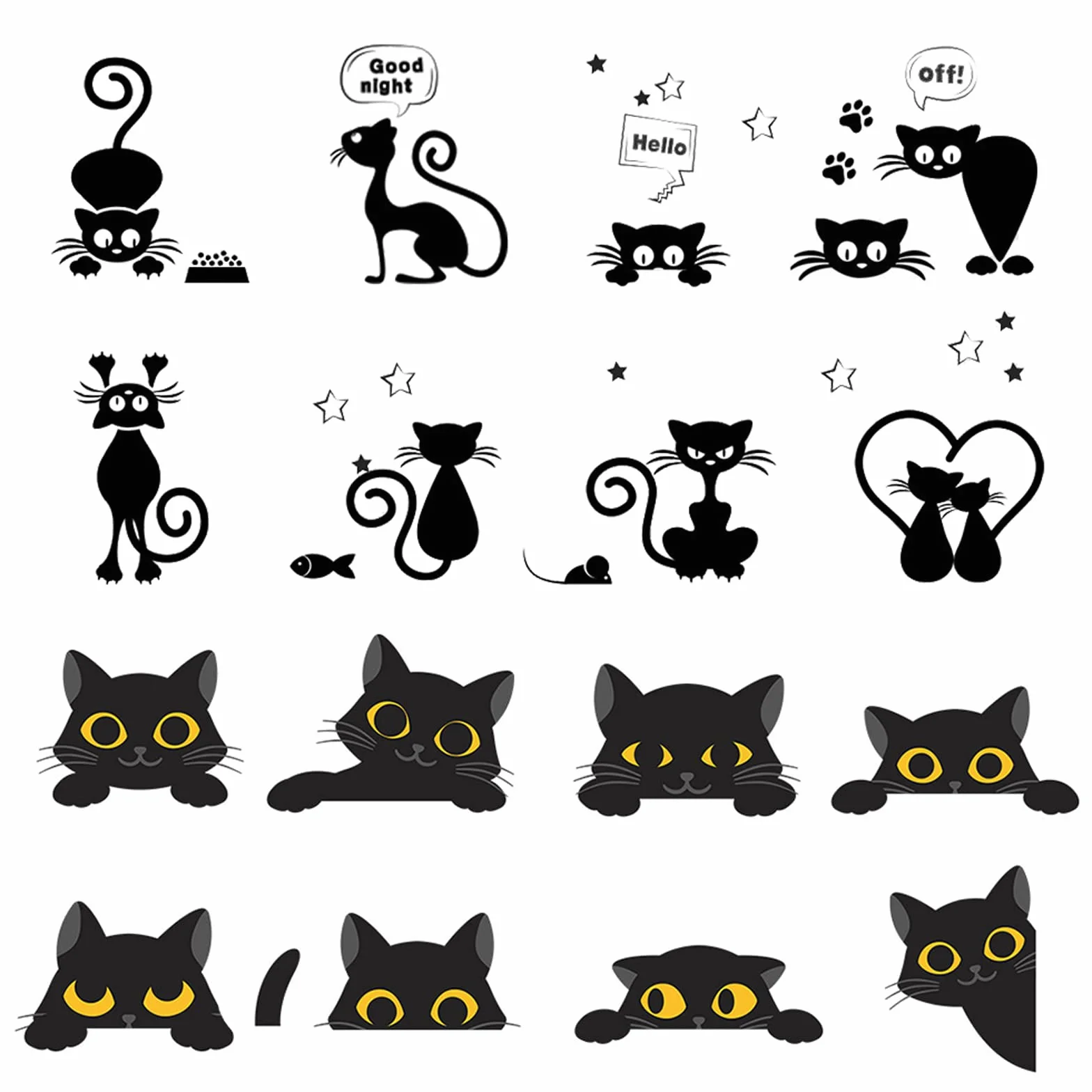 Autocollants Interrupteur Lumière Chat Animaux Rigolos Muraux Chambre Salon 16 Pièces