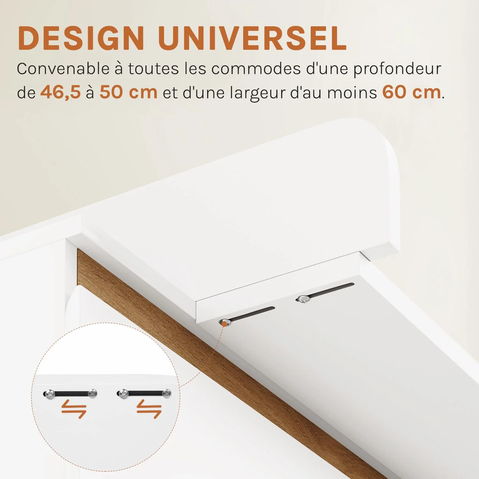 WOLTU Plan à Langer Universel en MDF Amovible avec Profondeur réglable 46,5–50 cm, pour Commode 60x80x10 cm, Blanc
