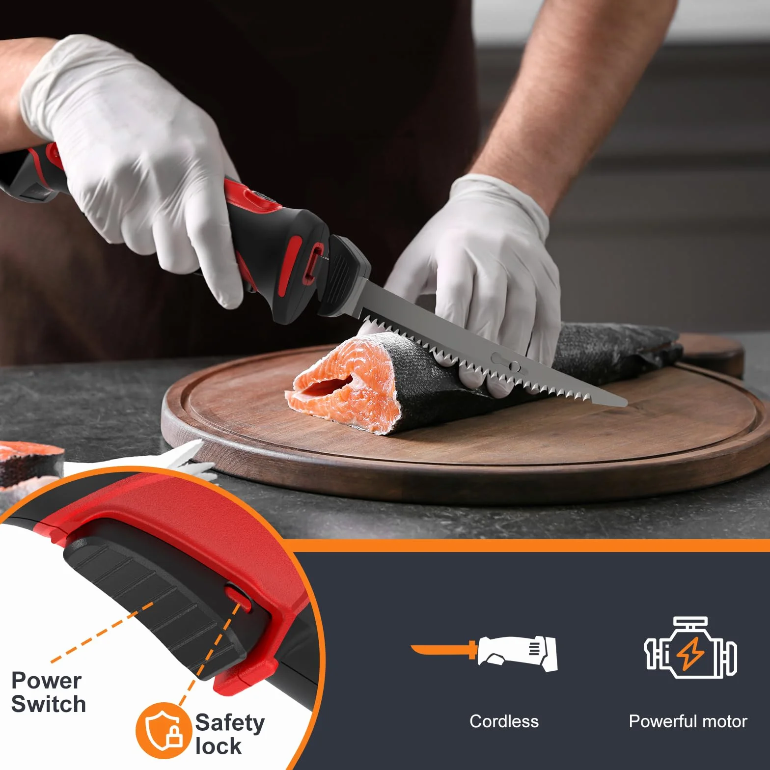 VLOXO Couteau Électrique Sans Fil, Couteau à Filet avec 4 Lames Acier Inox, 2 Batteries