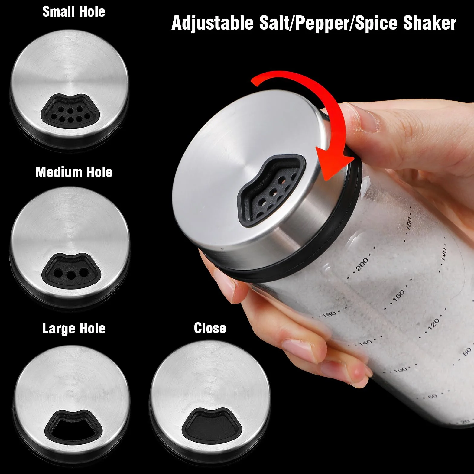Salière et poivrière en verre avec trous réglables, shaker d'assaisonnement résistant à l'humidité